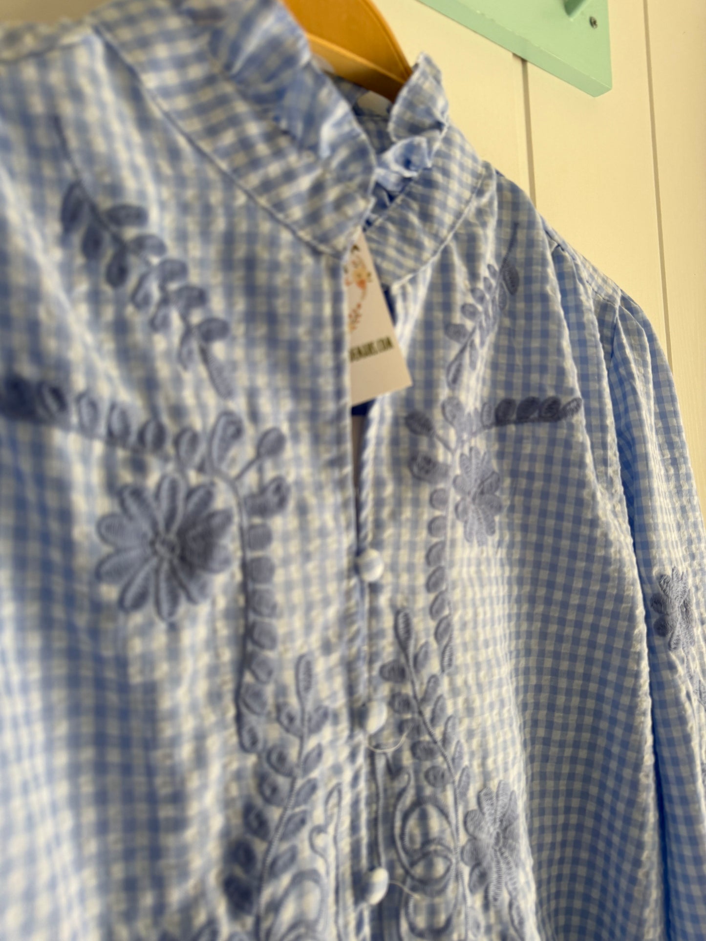 Camisa Vichy flores azul
