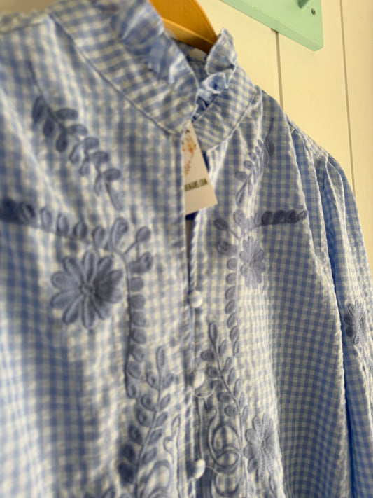 Camisa Vichy flores azul