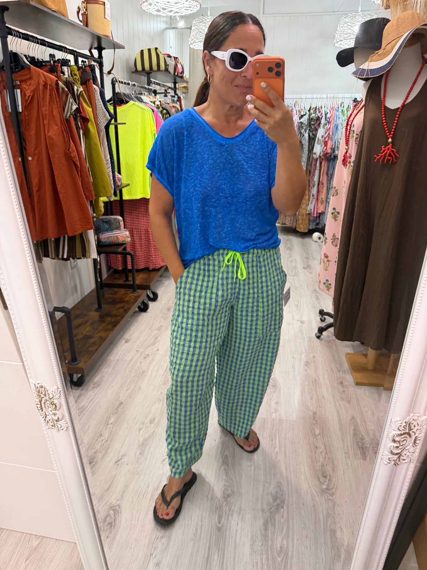 Camiseta Boho manga corta azul klein