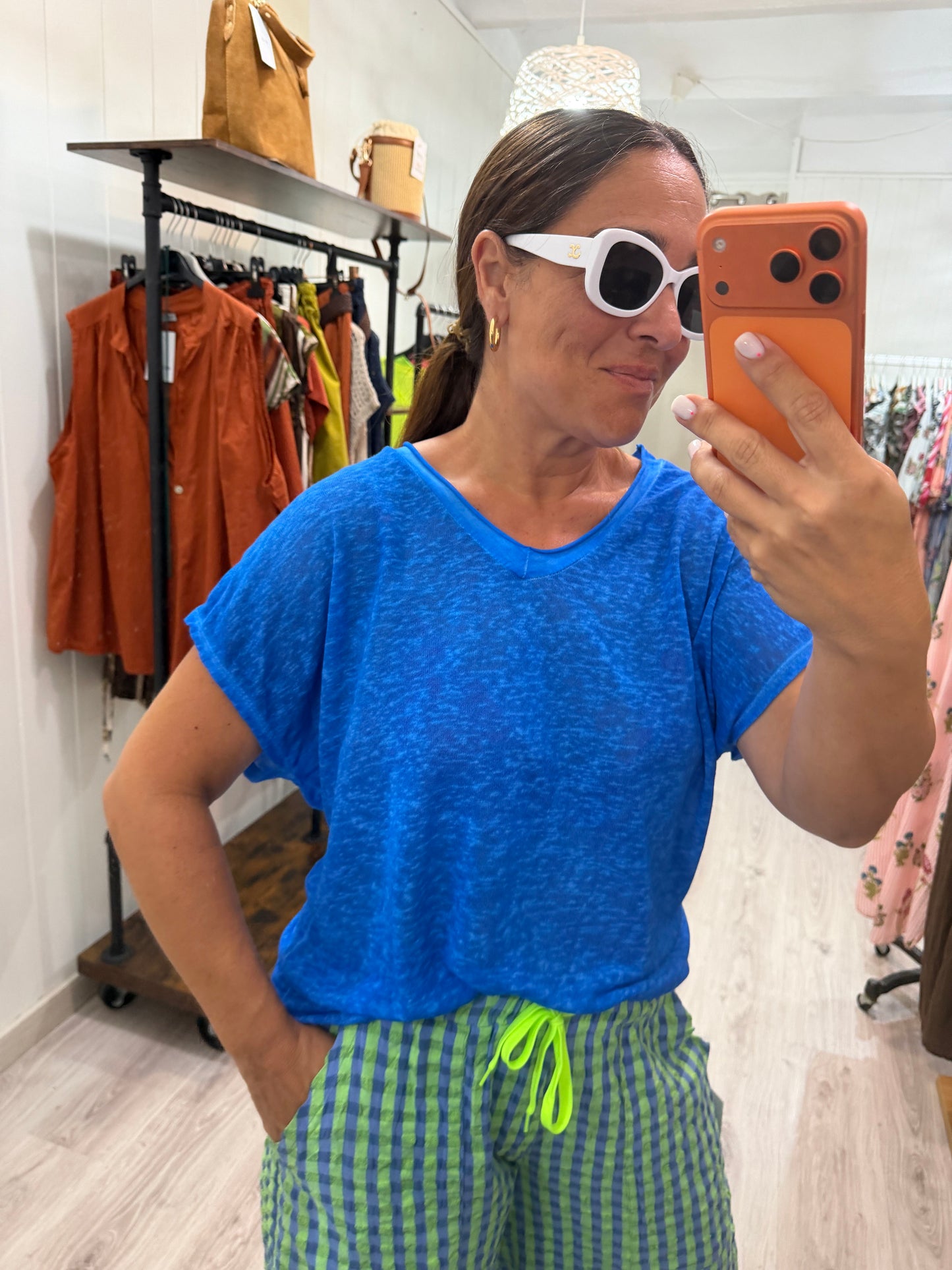 Camiseta Boho manga corta azul klein
