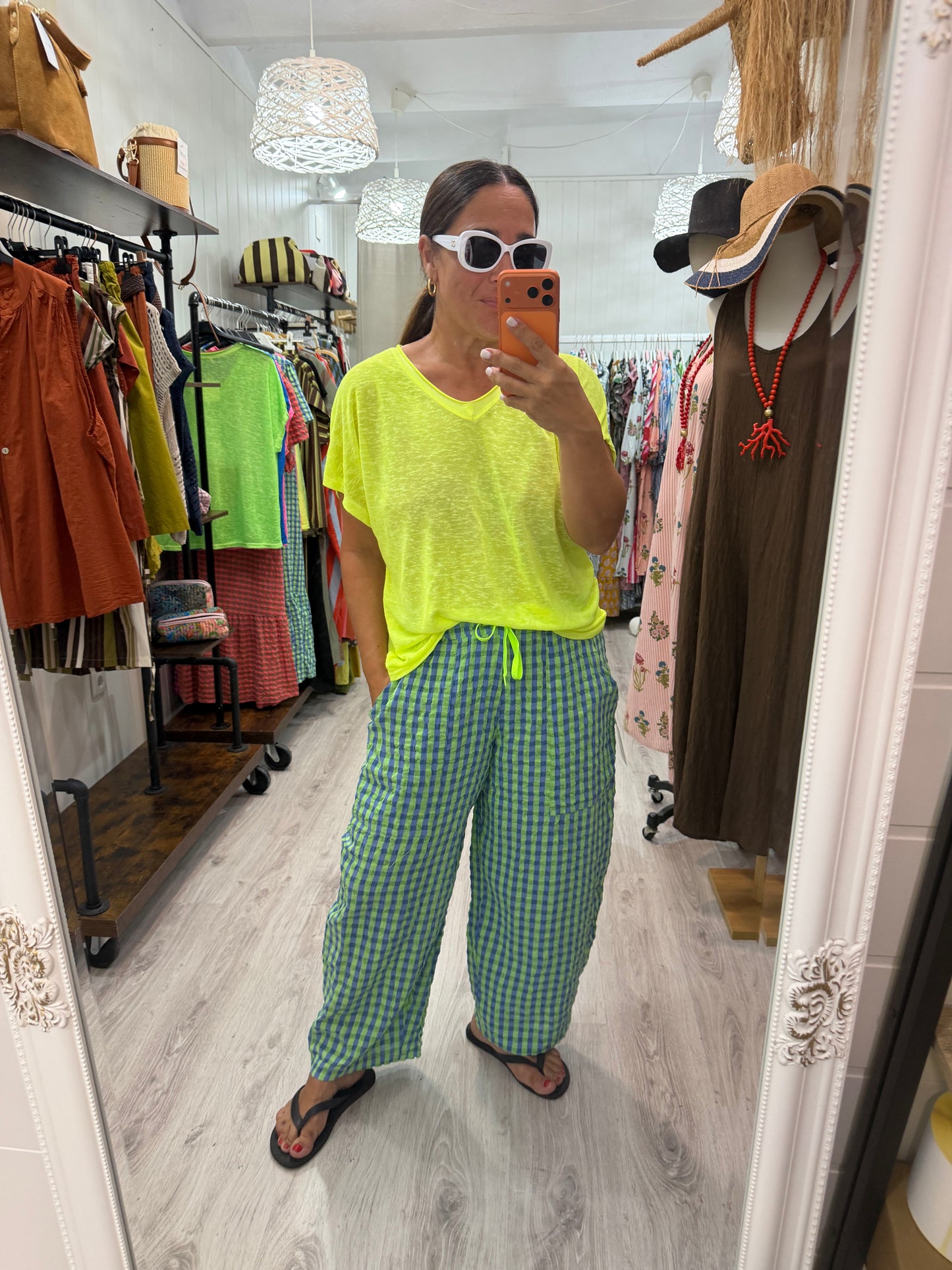 Camiseta Boho manga corta amarillo fluor