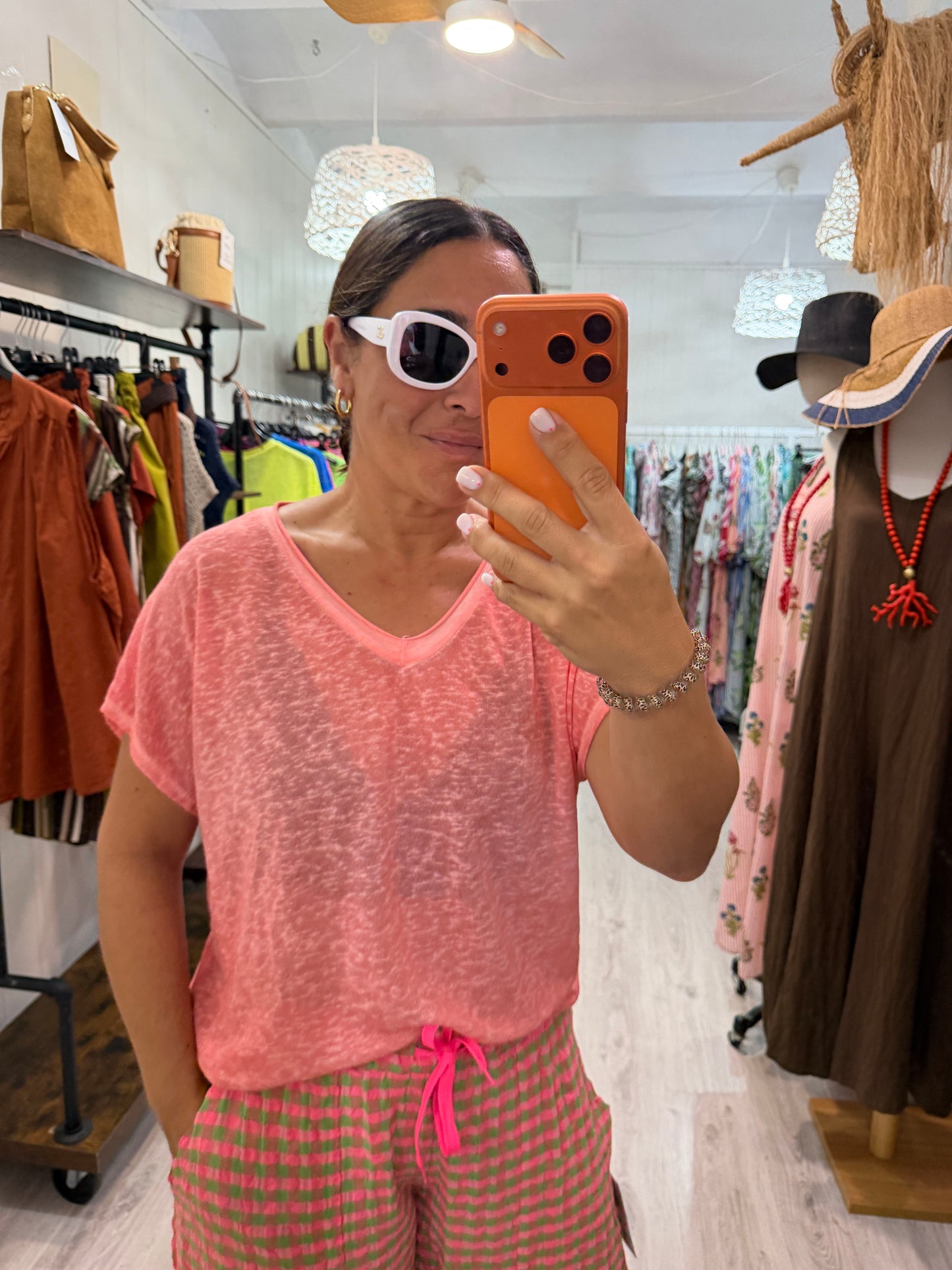 Camiseta Boho manga corta salmón