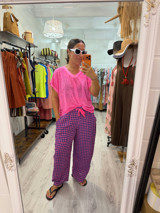Camiseta Boho manga corta fucsia