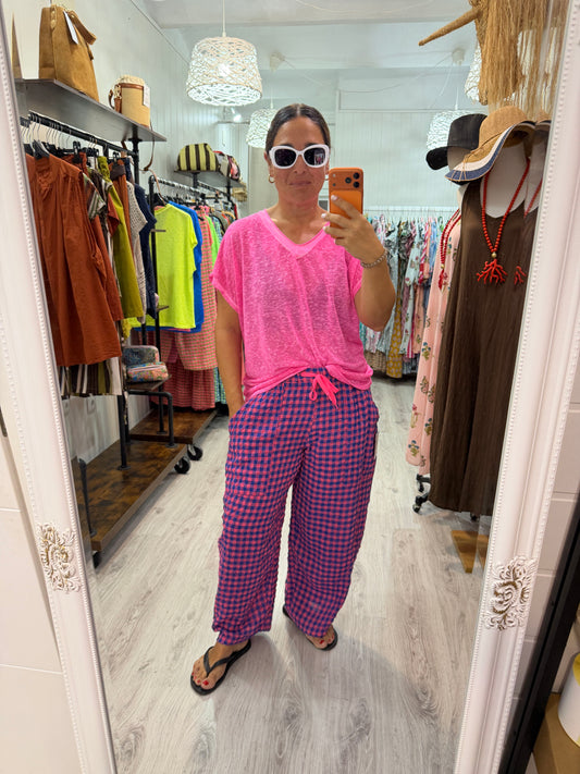 Camiseta Boho manga corta fucsia