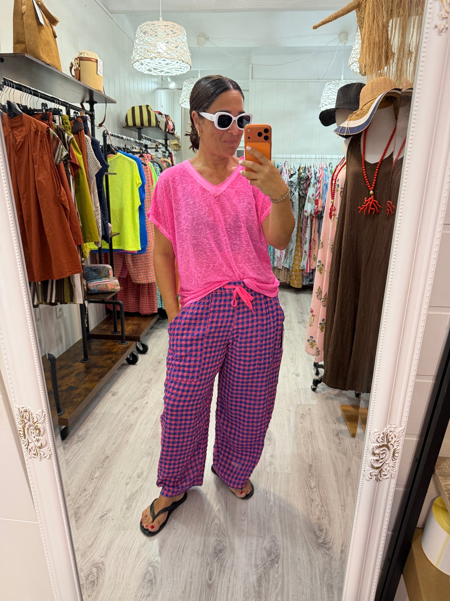 Camiseta Boho manga corta fucsia