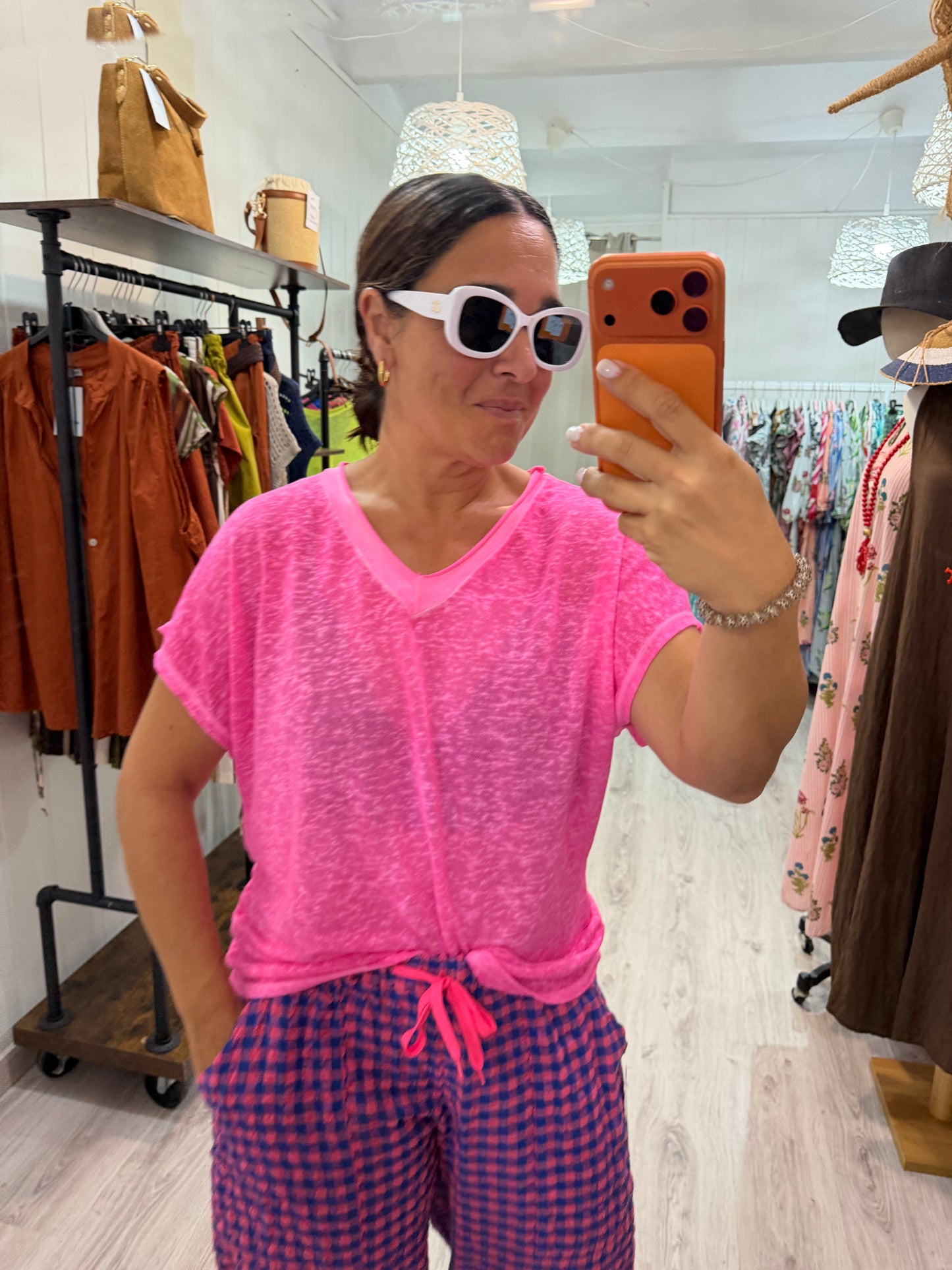 Camiseta Boho manga corta fucsia