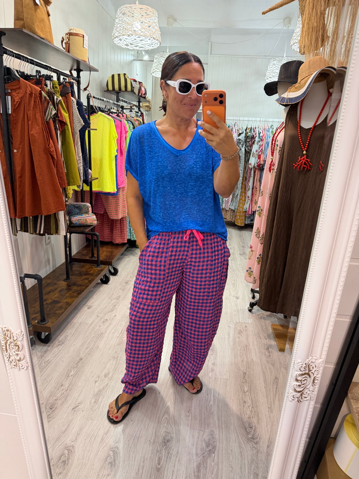 Camiseta Boho manga corta azul klein