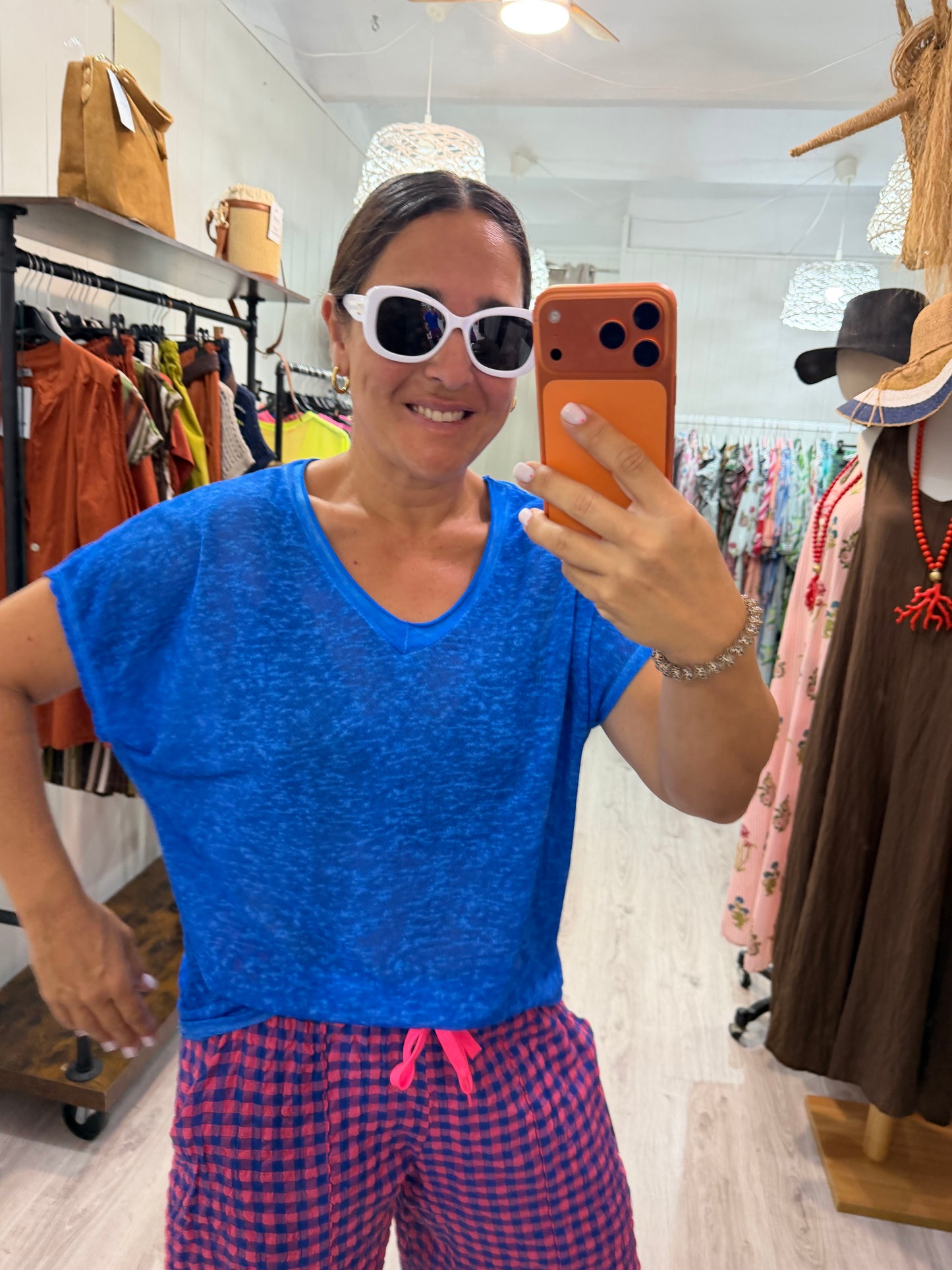 Camiseta Boho manga corta azul klein