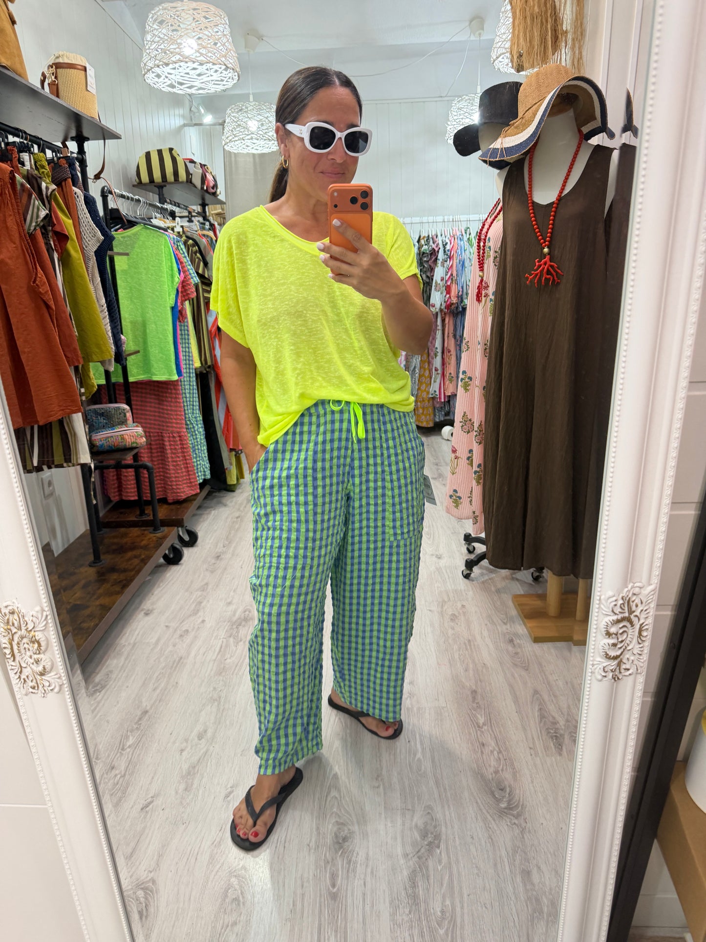 Camiseta Boho manga corta amarillo fluor