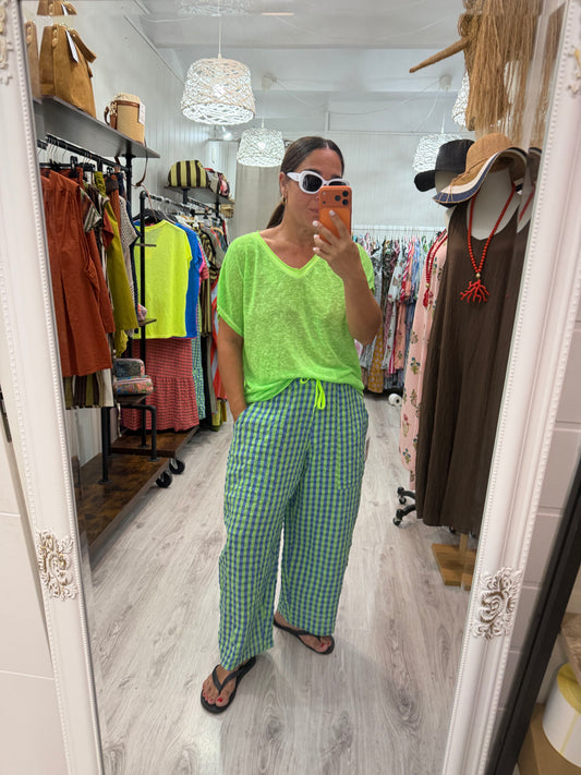Camiseta Boho manga corta verde fluor