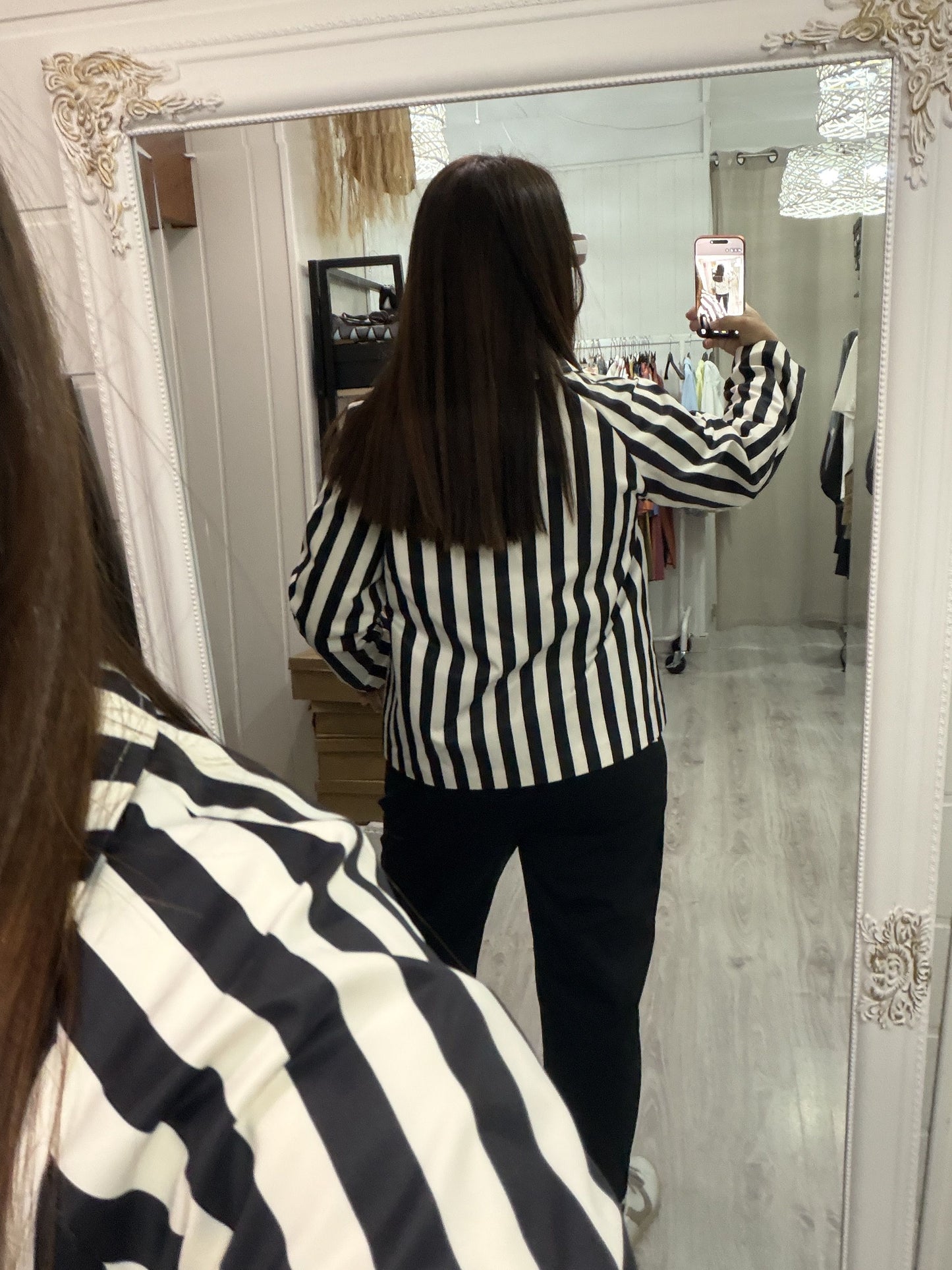 Chaqueta Cloe rayas negro y marfil