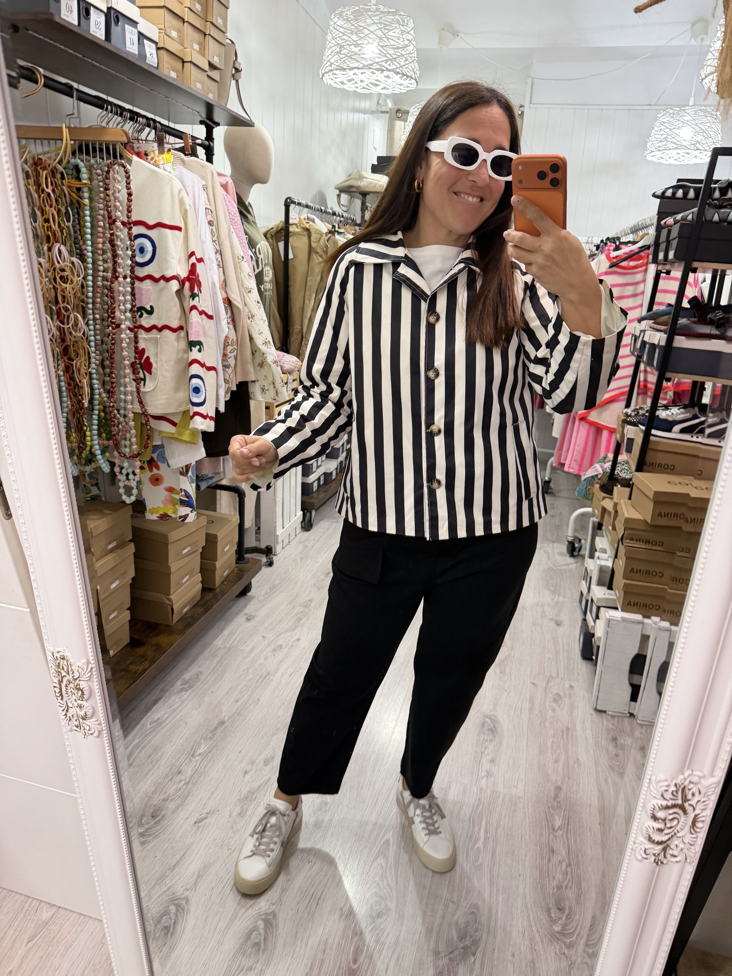 Chaqueta Cloe rayas negro y marfil