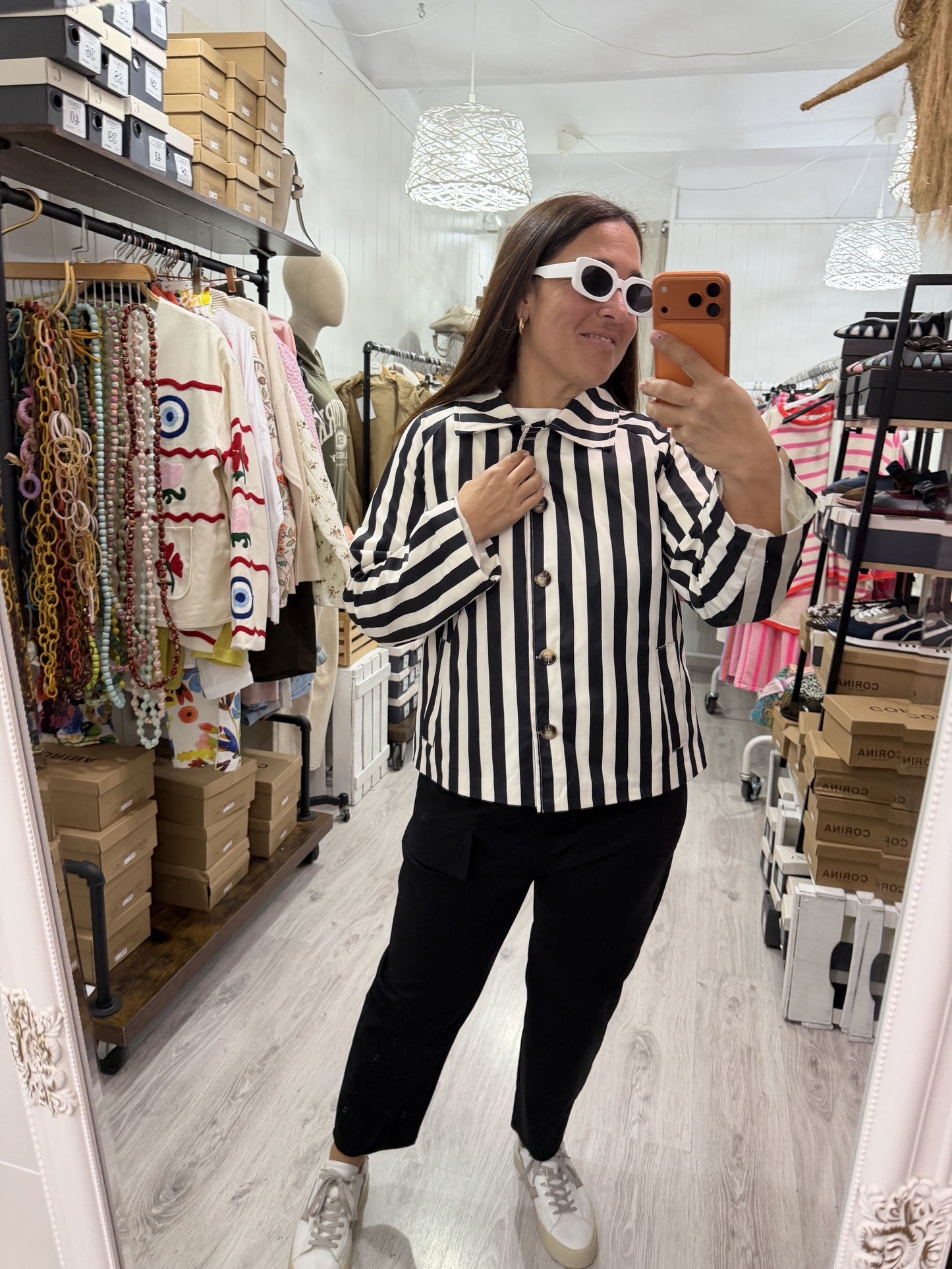 Chaqueta Cloe rayas negro y marfil