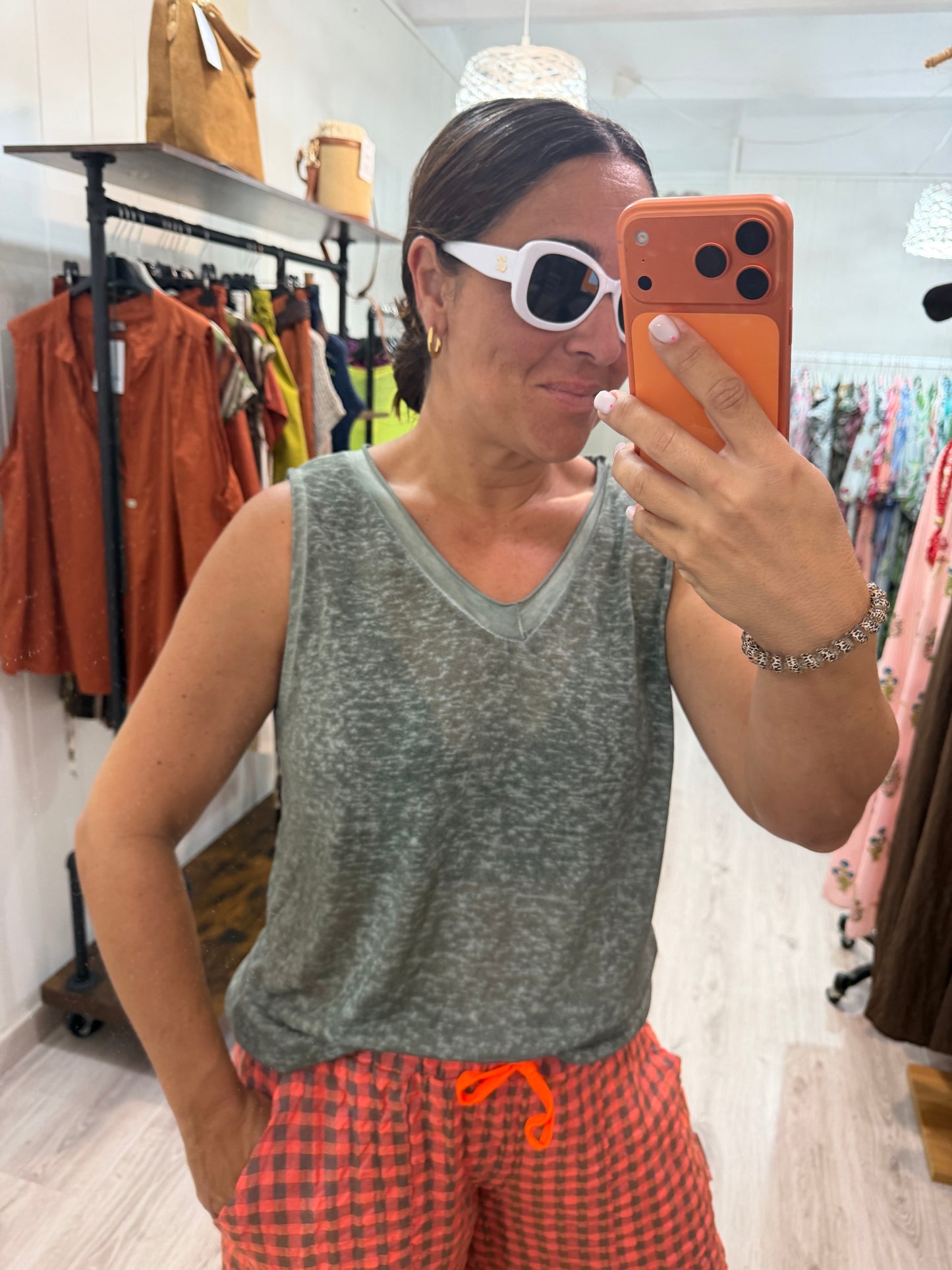 Camiseta Boho tirantes kaki