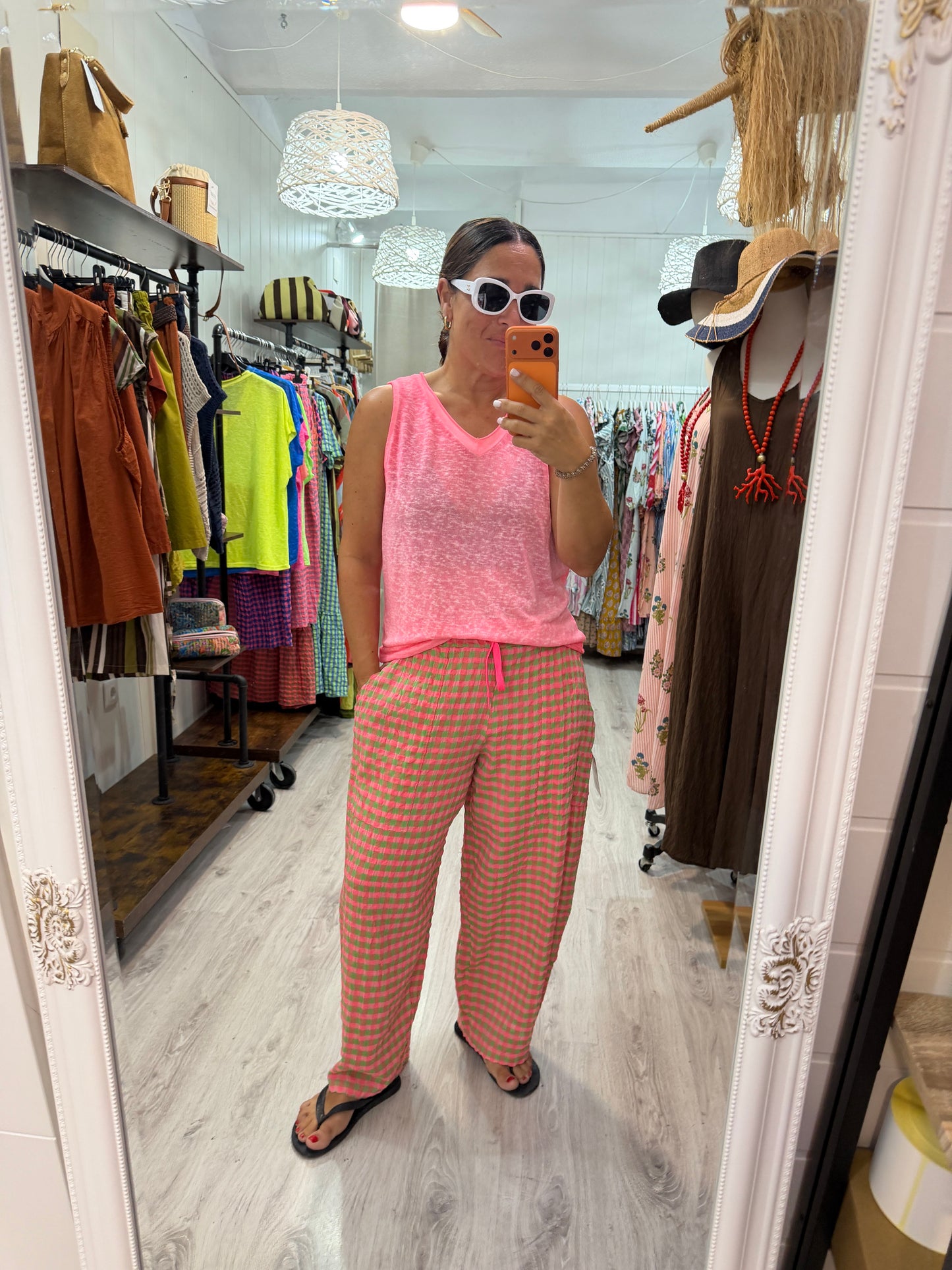 Camiseta Boho tirantes salmón