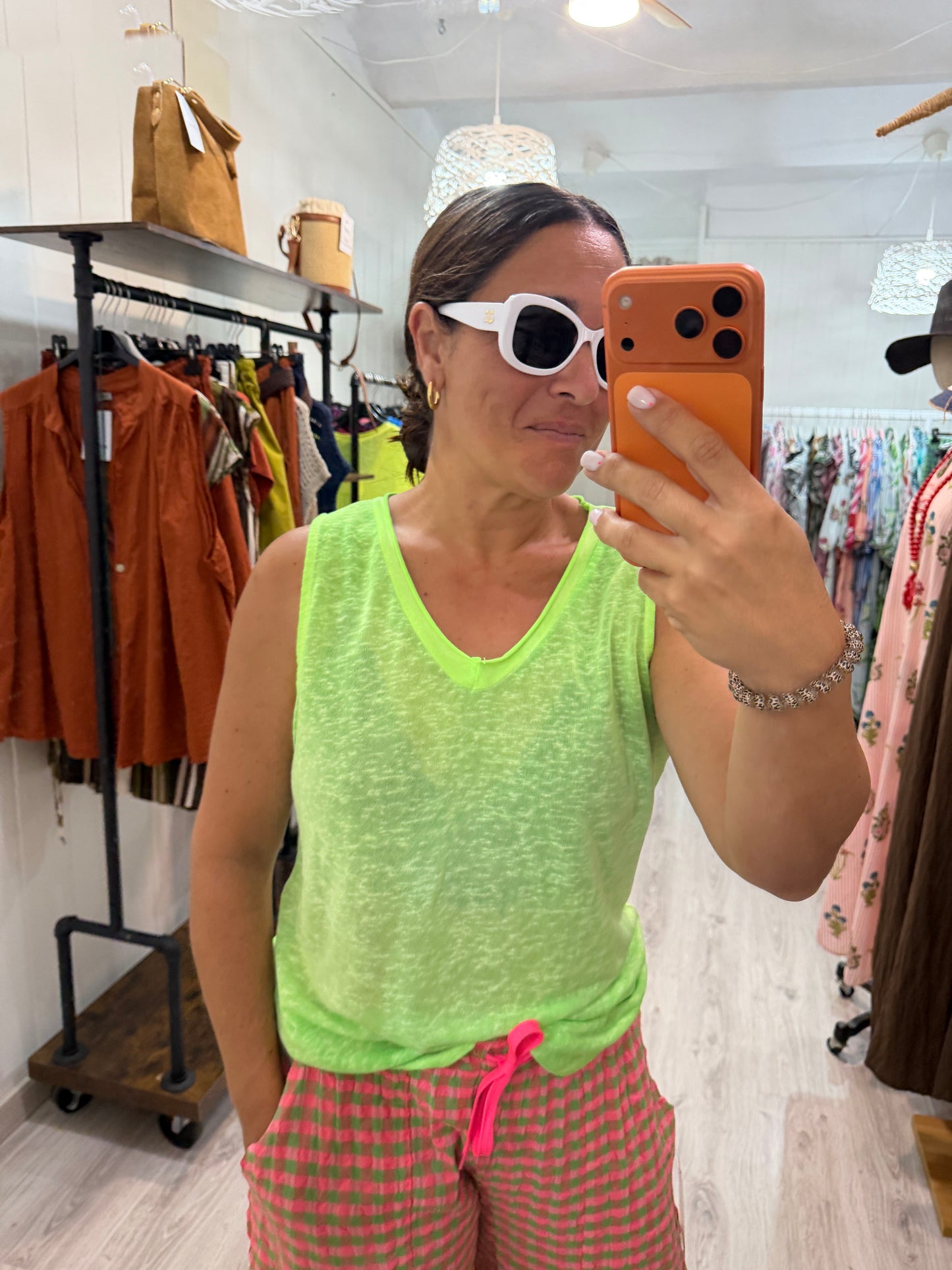 Camiseta Boho tirantes verde fluor