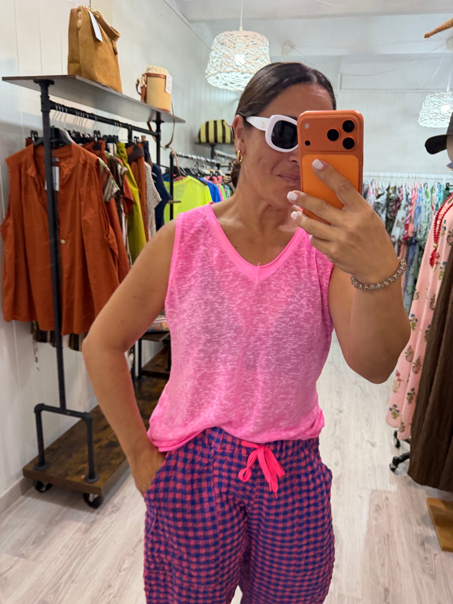 Camiseta Boho tirantes fucsia