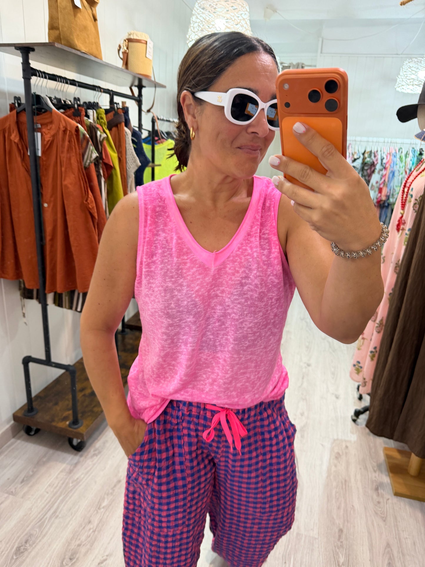 Camiseta Boho tirantes fucsia