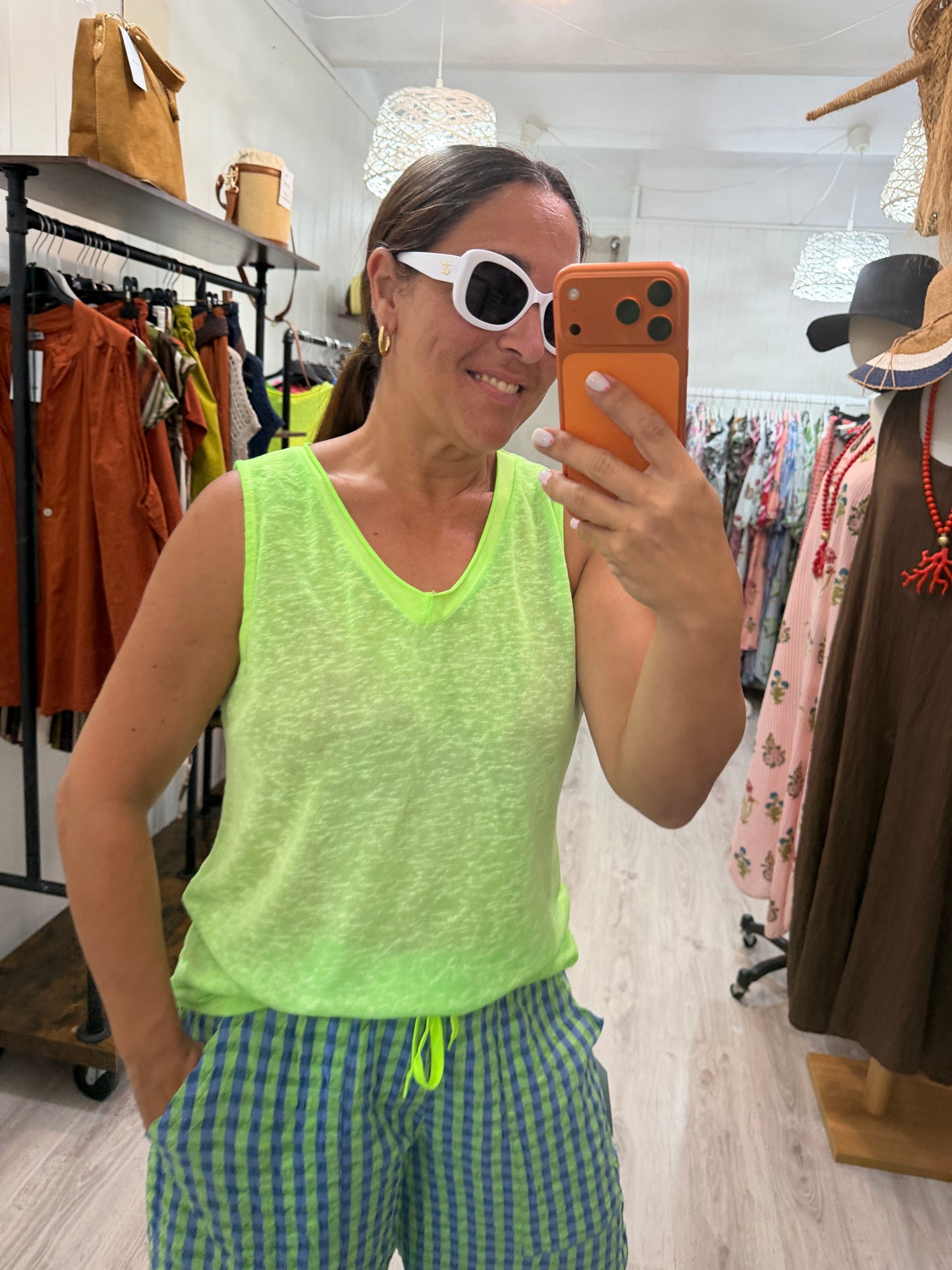 Camiseta Boho tirantes verde fluor