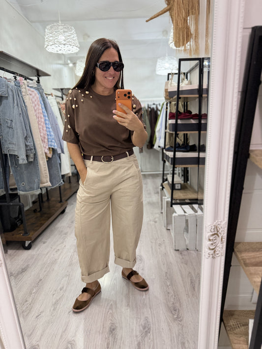 Pantalón Barrel Loneta beige