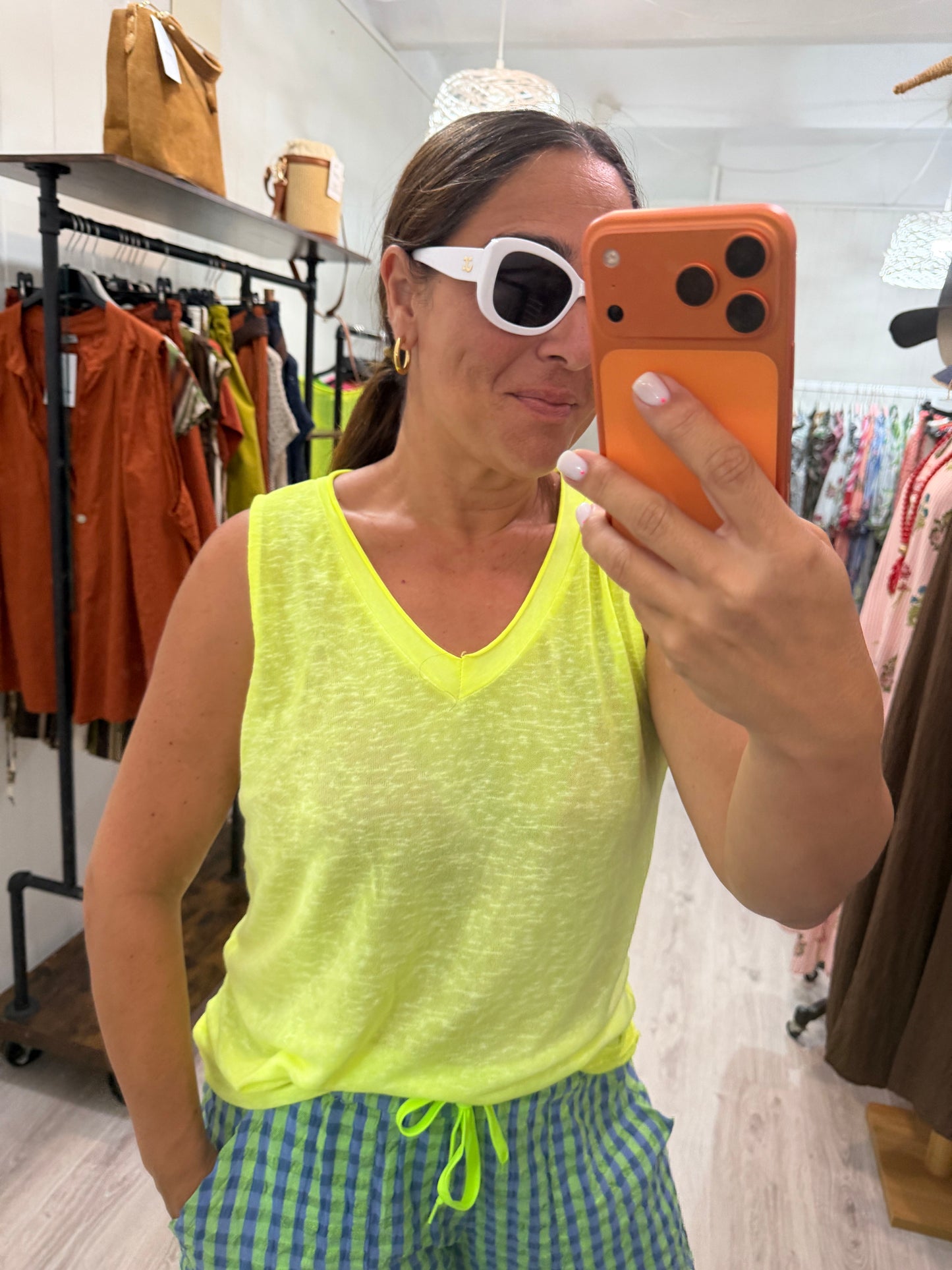 Camiseta Boho tirantes amarillo fluor