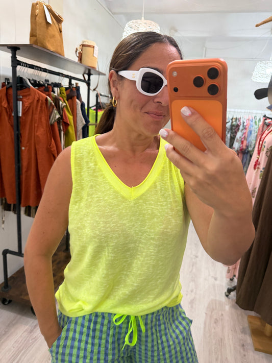 Camiseta Boho tirantes amarillo fluor