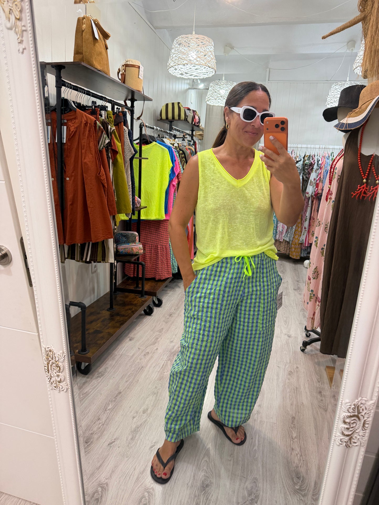 Camiseta Boho tirantes amarillo fluor
