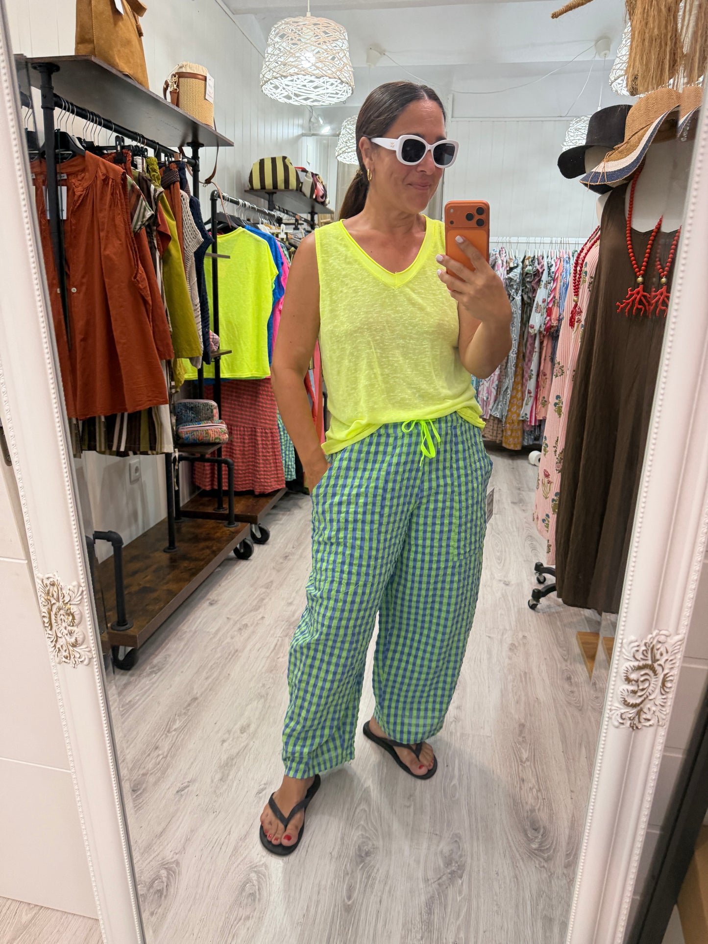 Camiseta Boho tirantes amarillo fluor