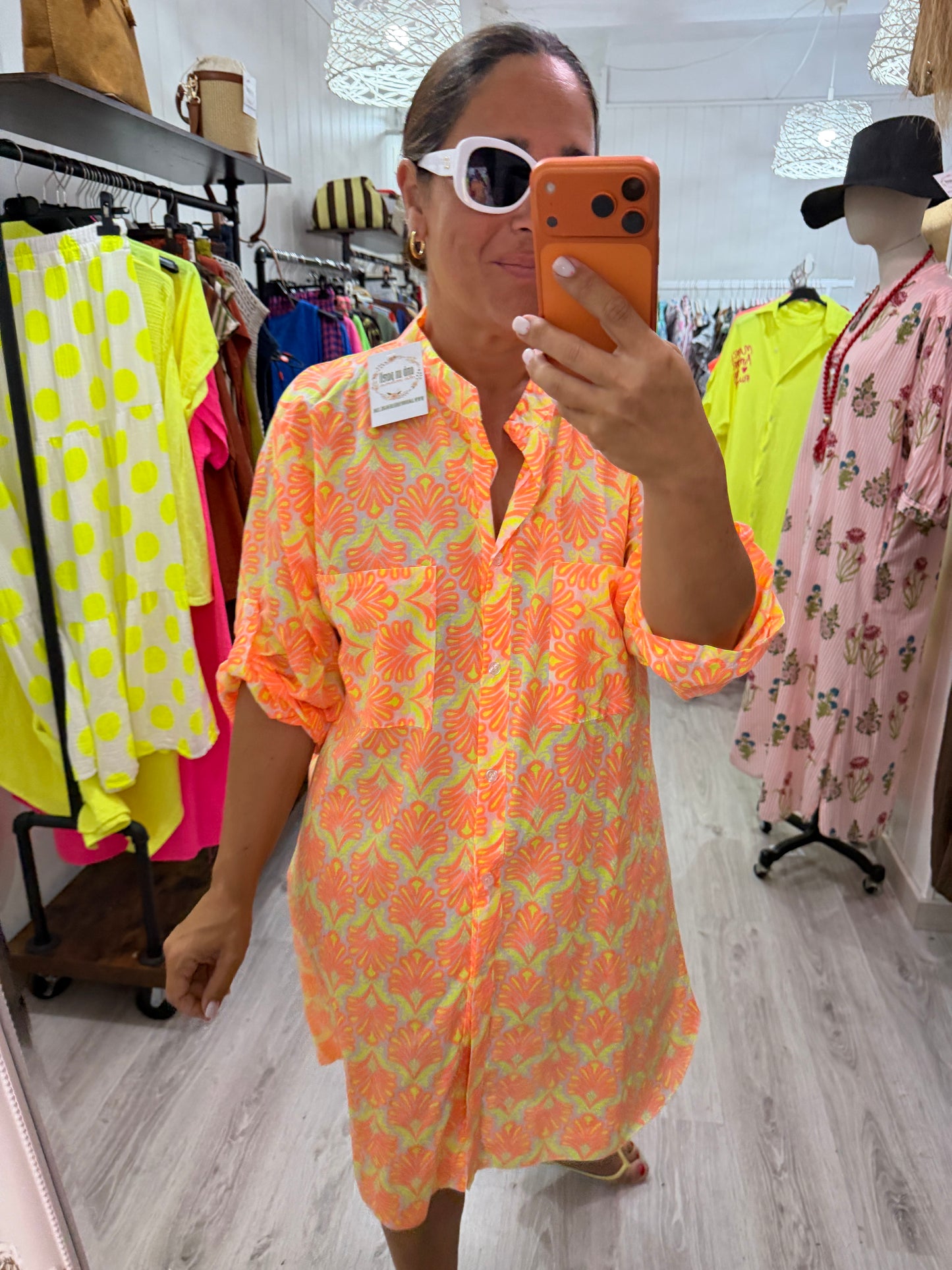 Camisola Santorini naranja y fucsia