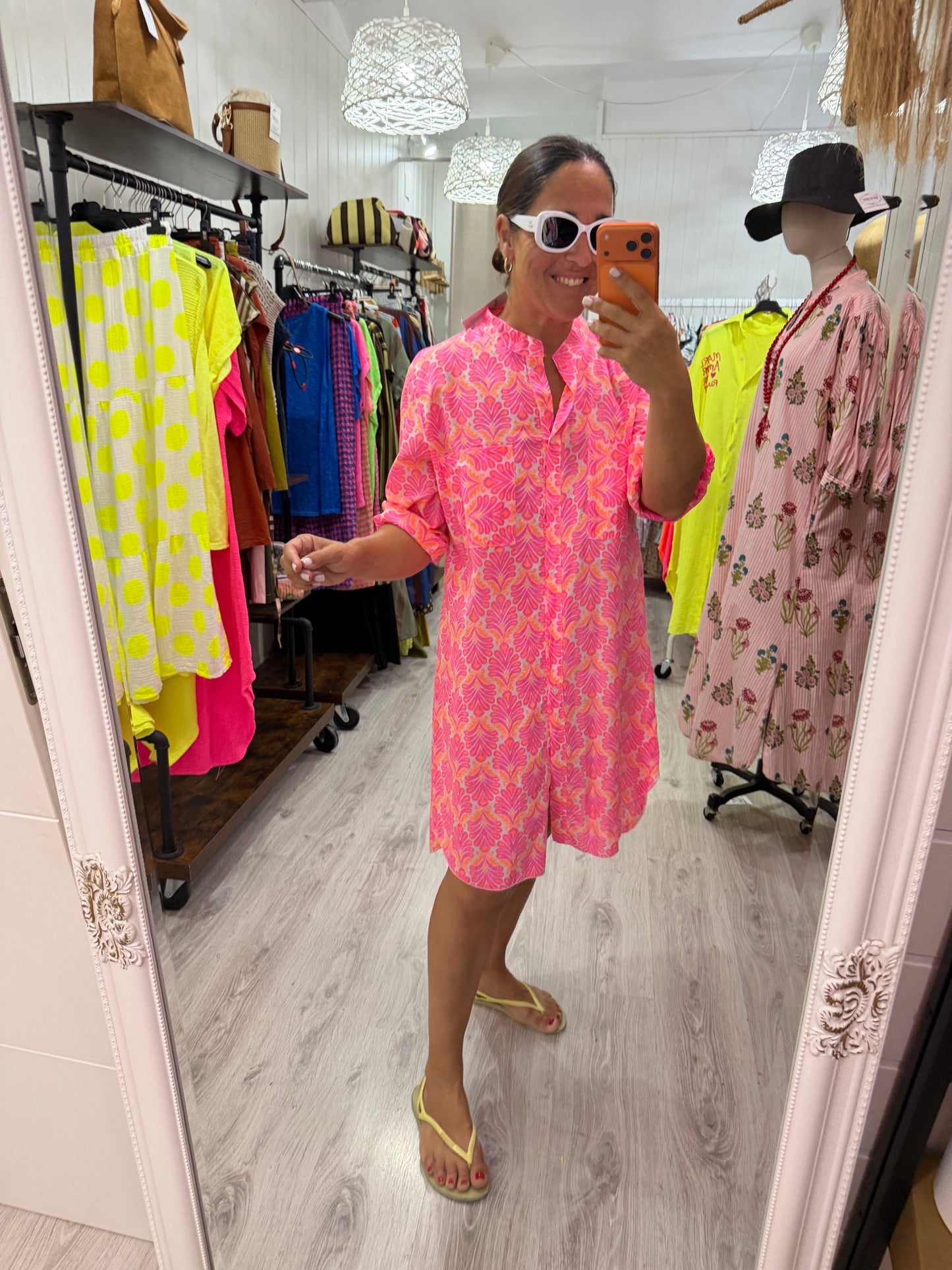 Camisola Santorini naranja y fucsia