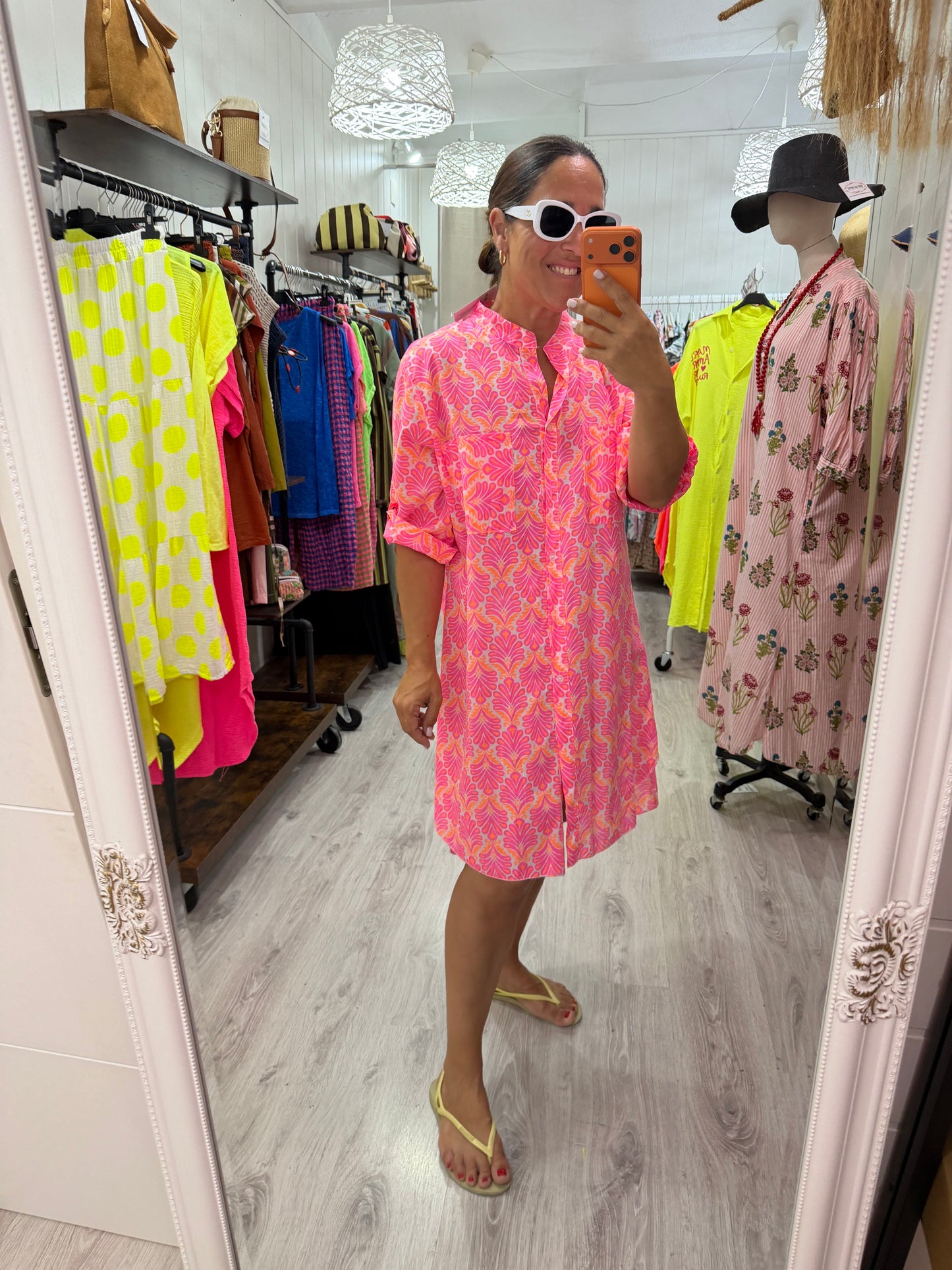 Camisola Santorini naranja y fucsia