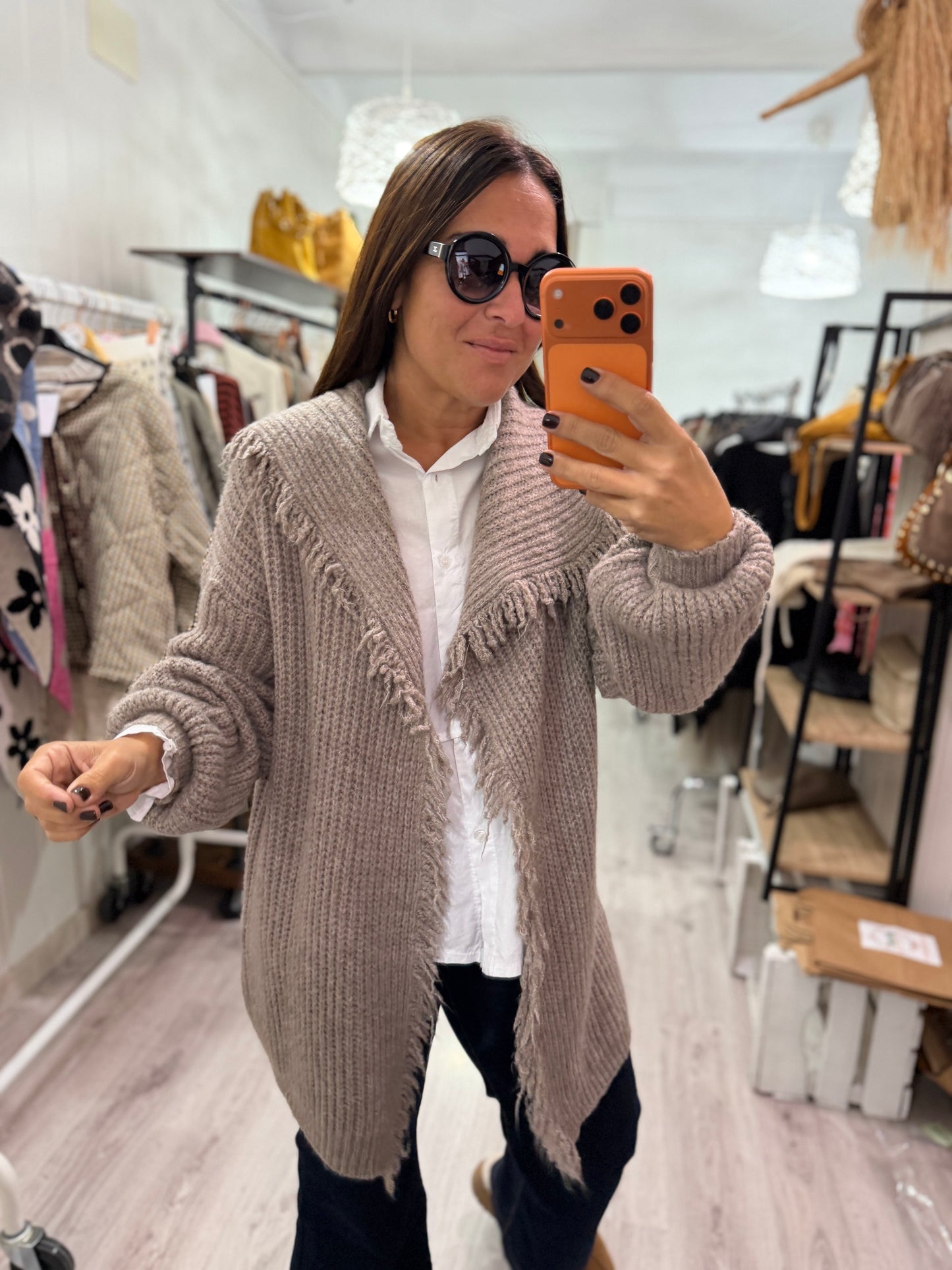 Chaqueta Flecos taupe