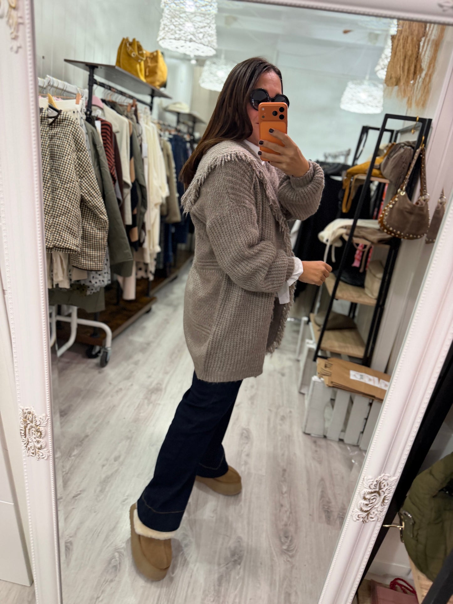 Chaqueta Flecos taupe