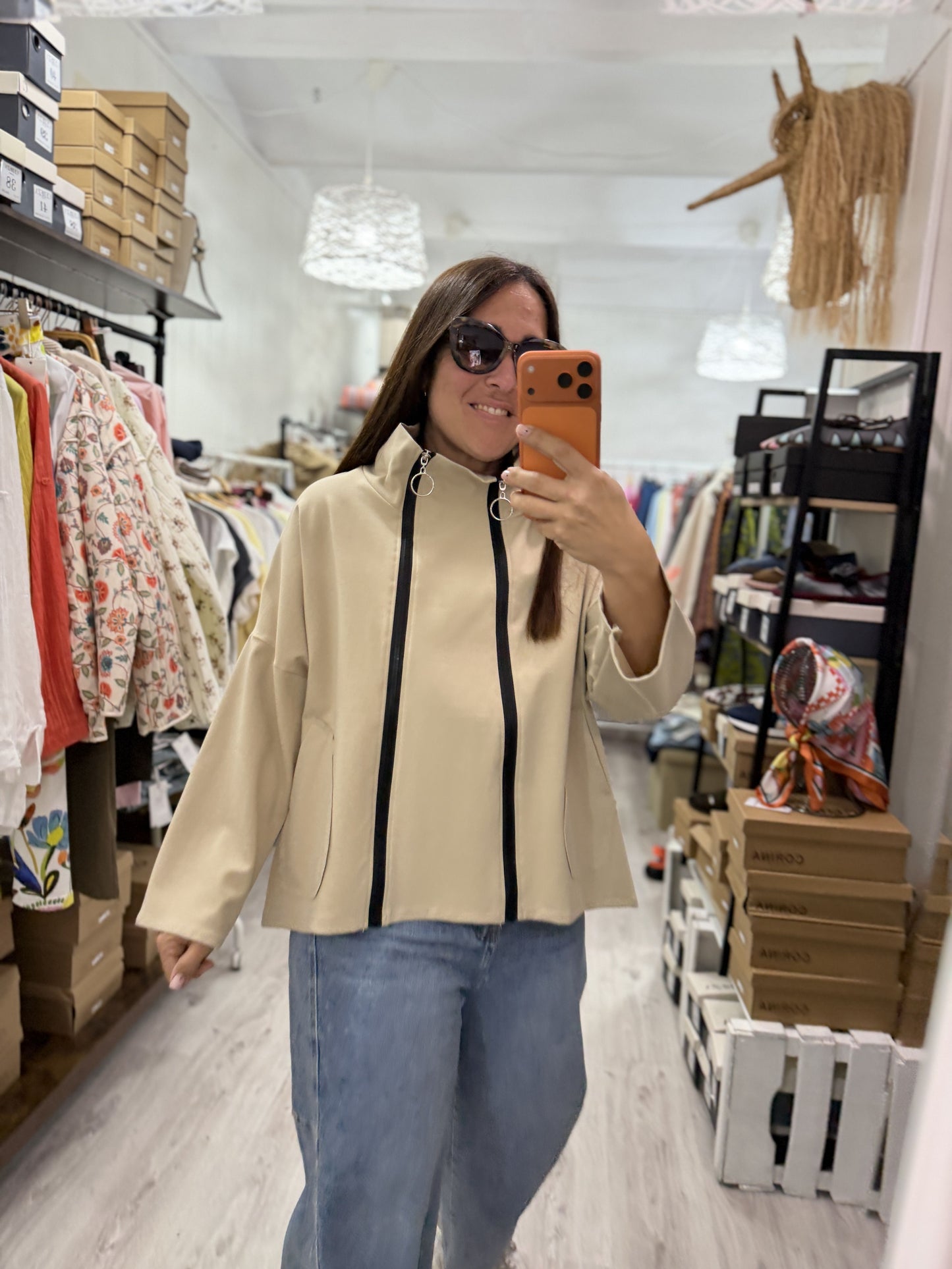 Chaqueta Zapper punto roma beige - convertible