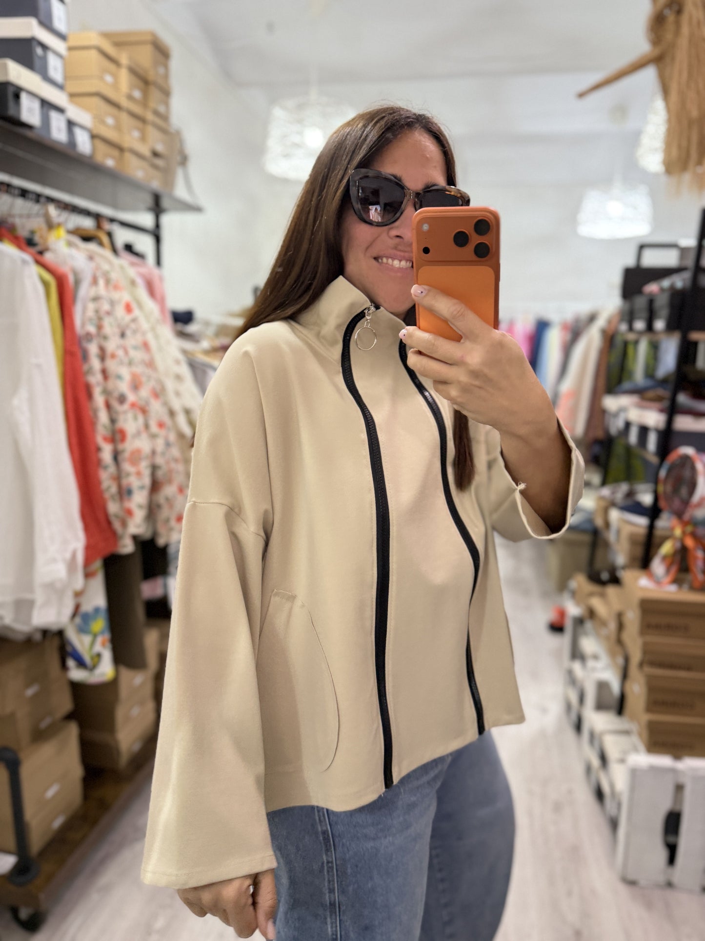 Chaqueta Zapper punto roma beige - convertible