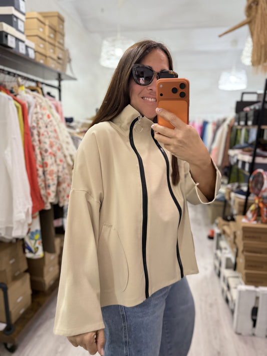 Chaqueta Zapper punto roma beige - convertible
