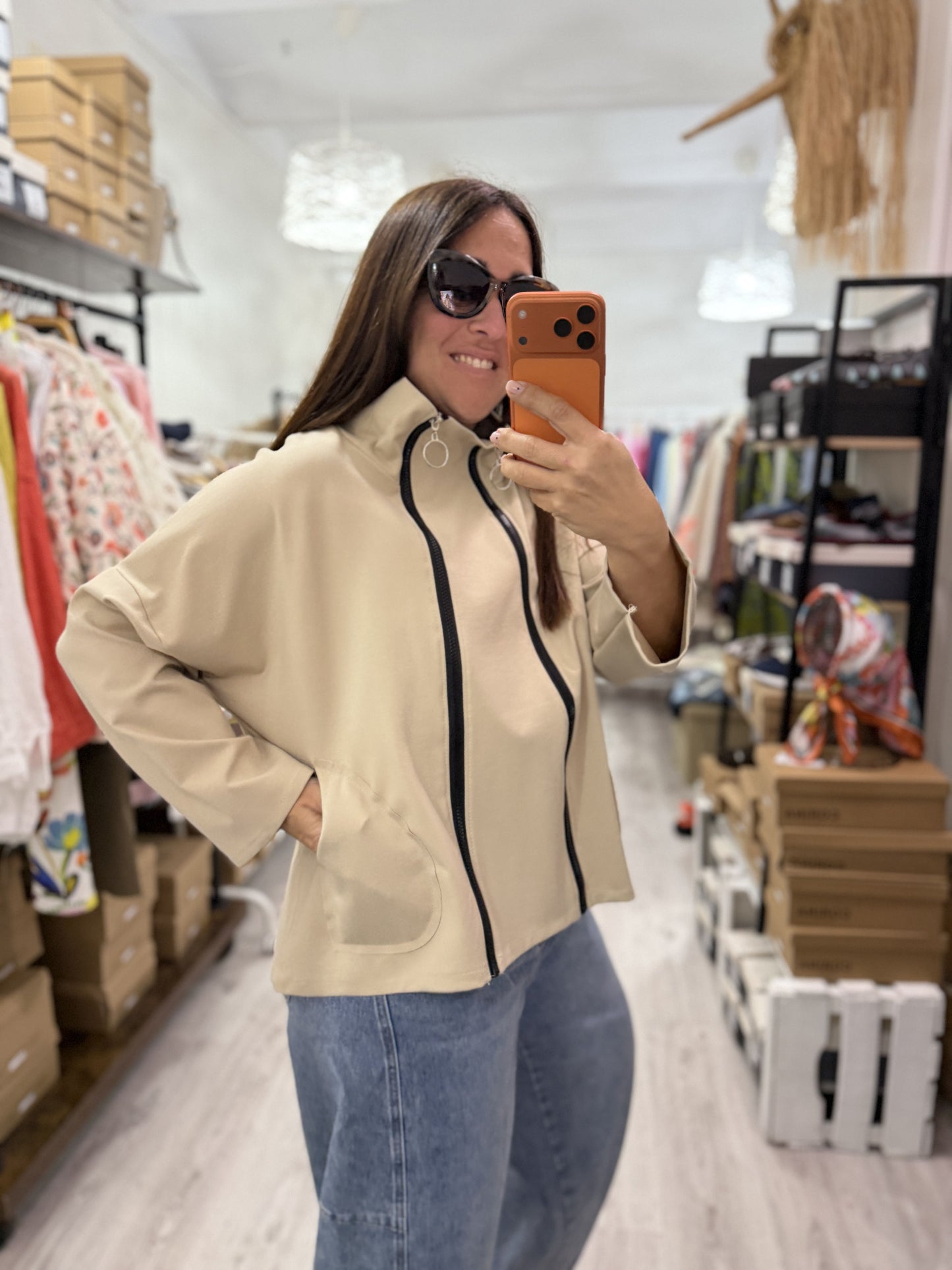 Chaqueta Zapper punto roma beige - convertible