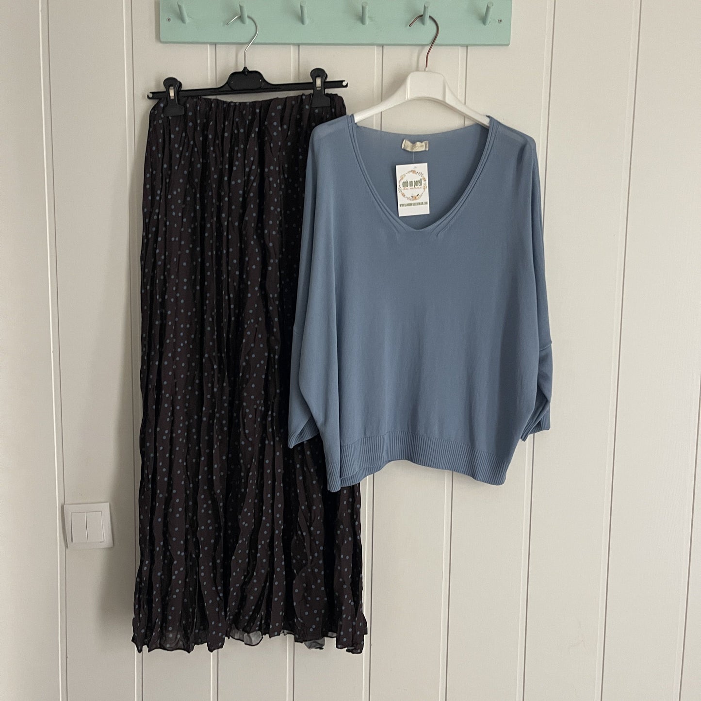 Conjunto jersei y falda Lolita azul y chocolate
