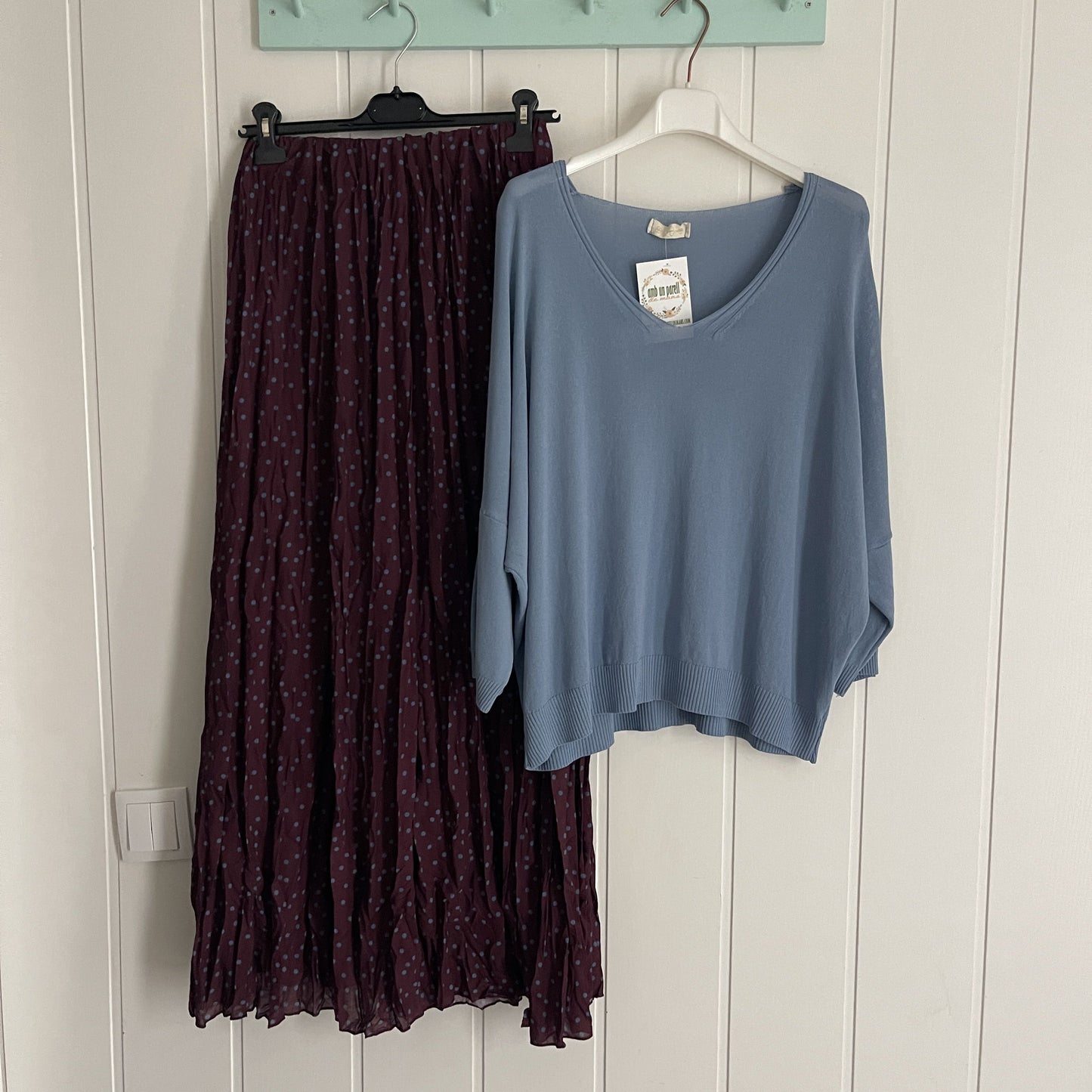 Conjunto jersei y falda Lolita azul y burdeos