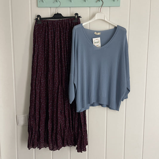 Conjunto jersei y falda Lolita azul y burdeos