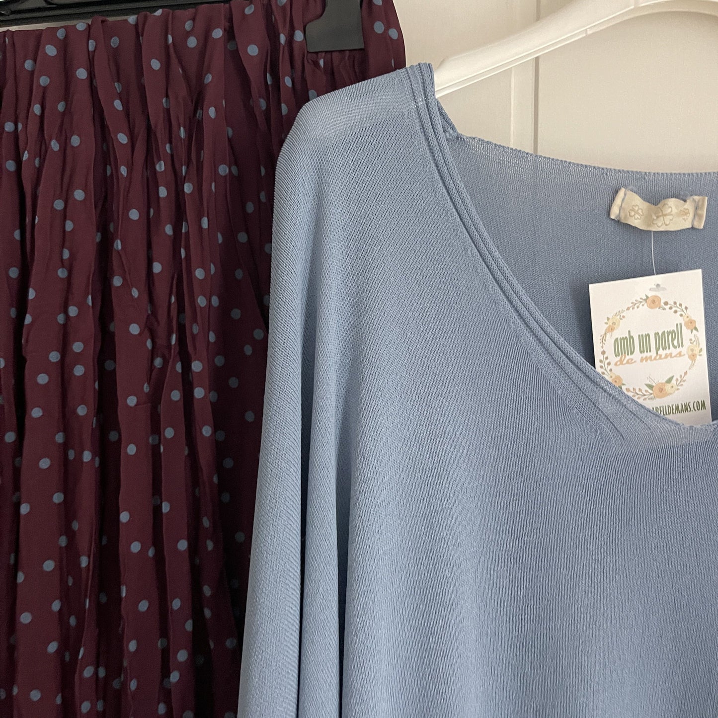 Conjunto jersei y falda Lolita azul y burdeos