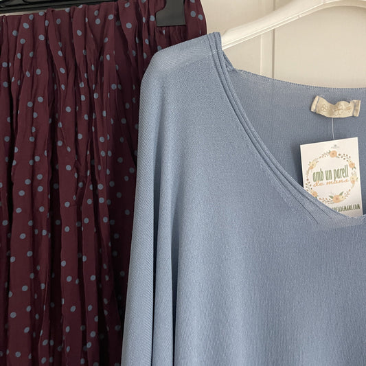 Conjunto jersei y falda Lolita azul y burdeos