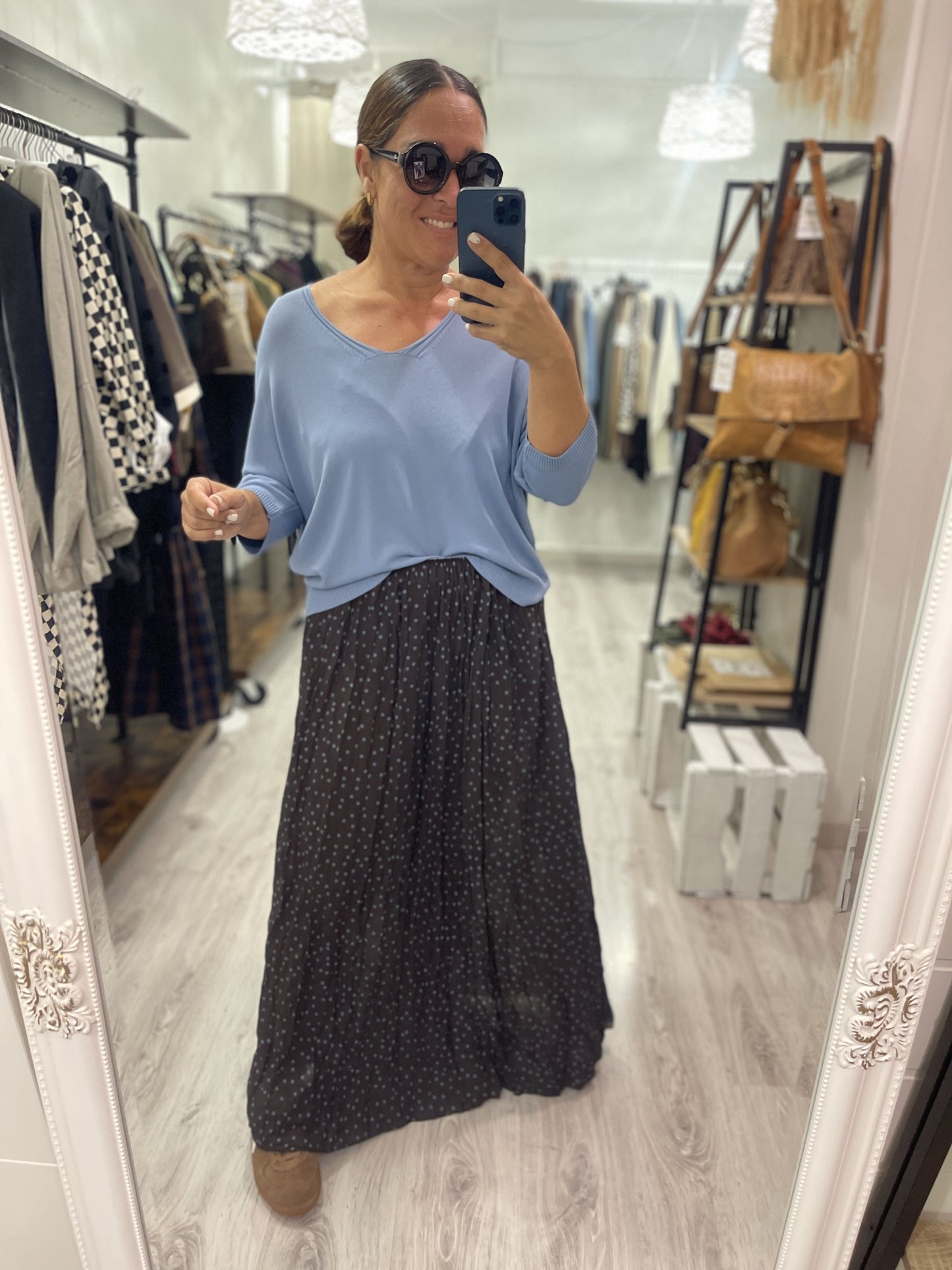 Conjunto jersei y falda Lolita azul y chocolate