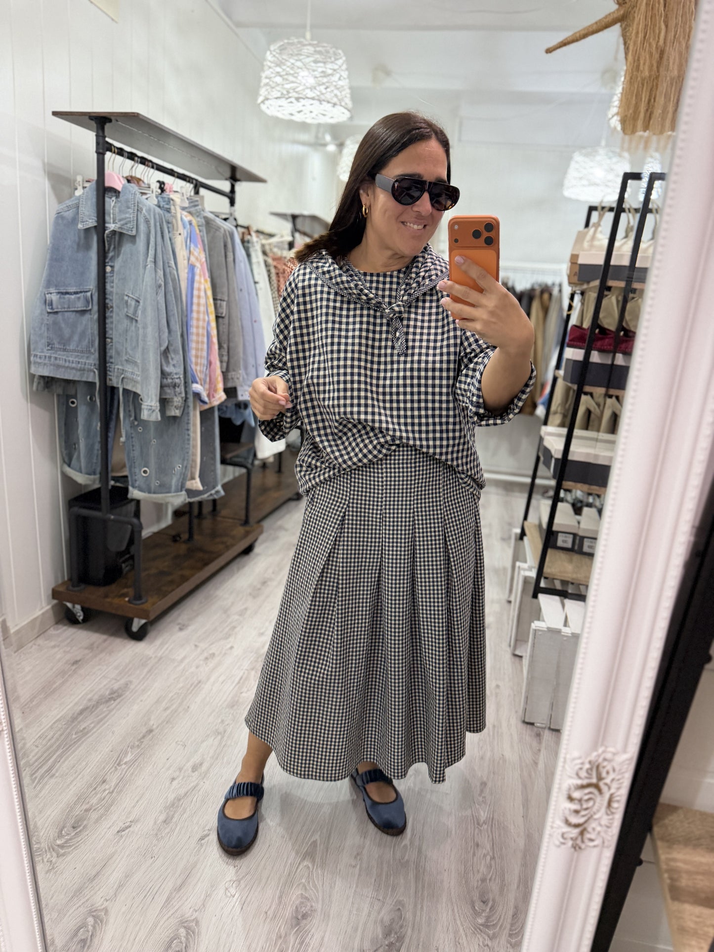 Falda Vichy mini Toscana azul marino