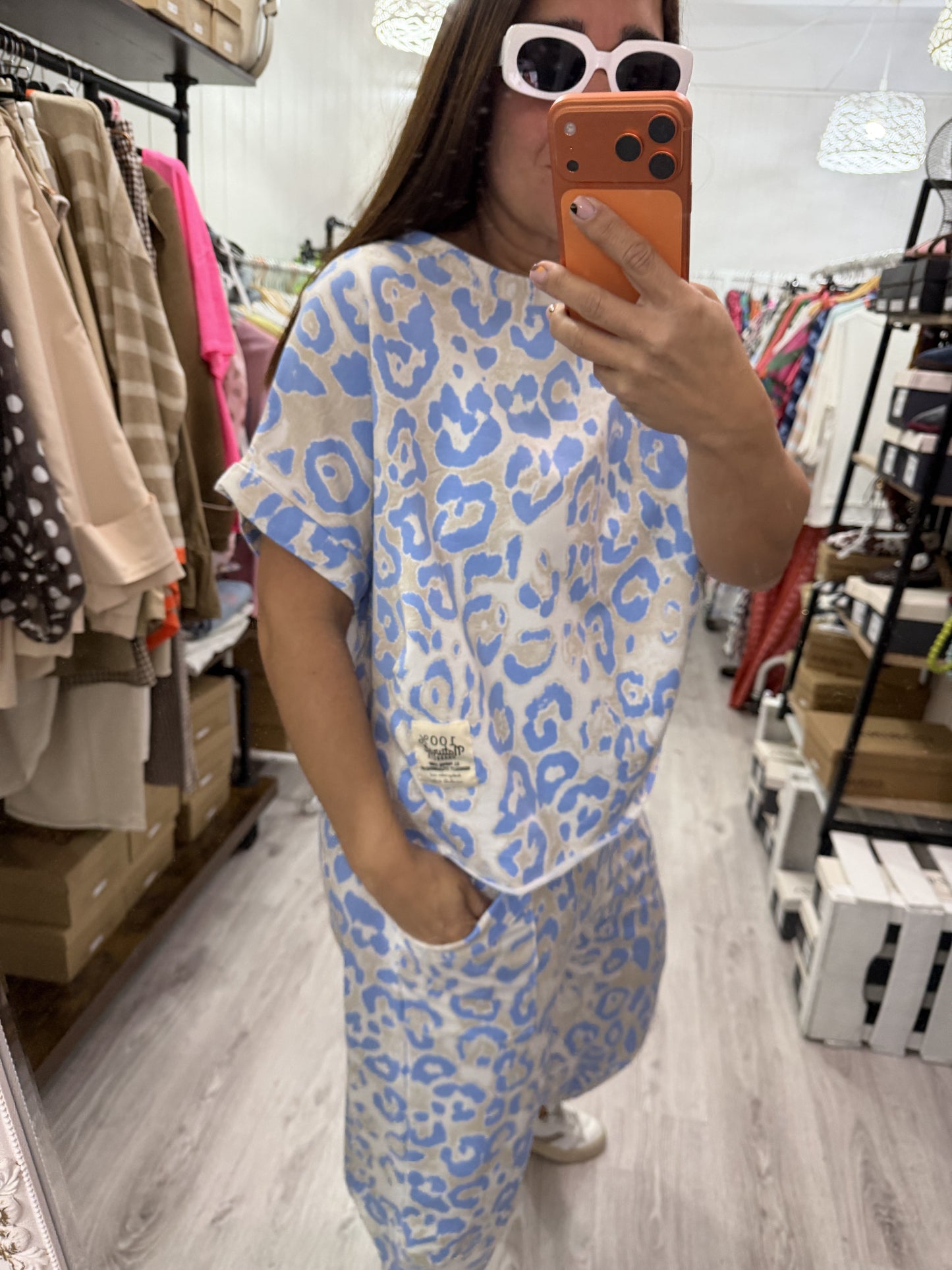 Conjunto Jogger animal print azul cielo