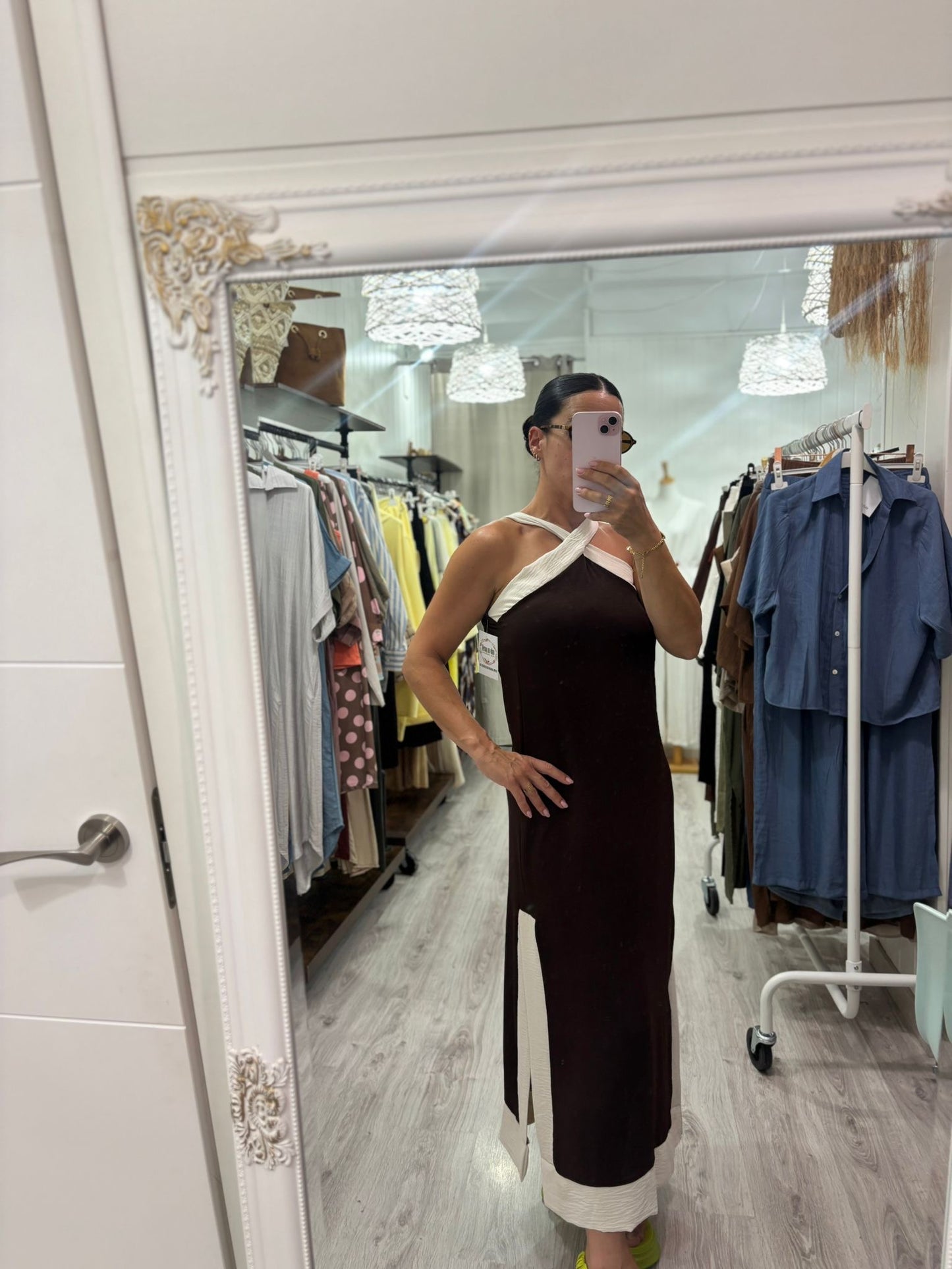 Vestido Martha chocolate y beige