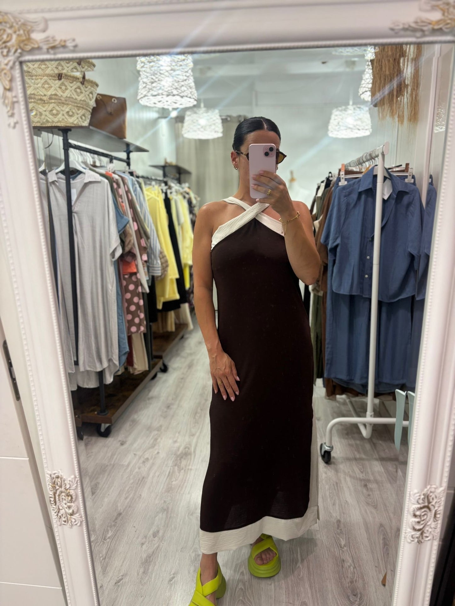 Vestido Martha chocolate y beige