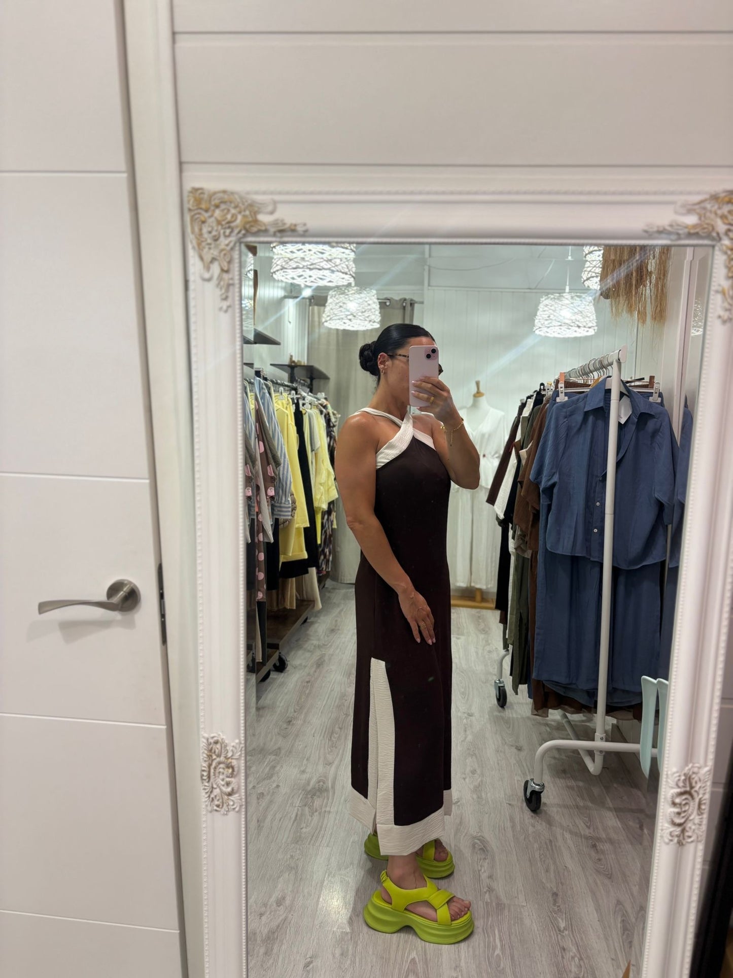 Vestido Martha chocolate y beige