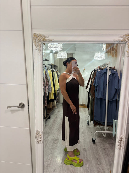 Vestido Martha chocolate y beige