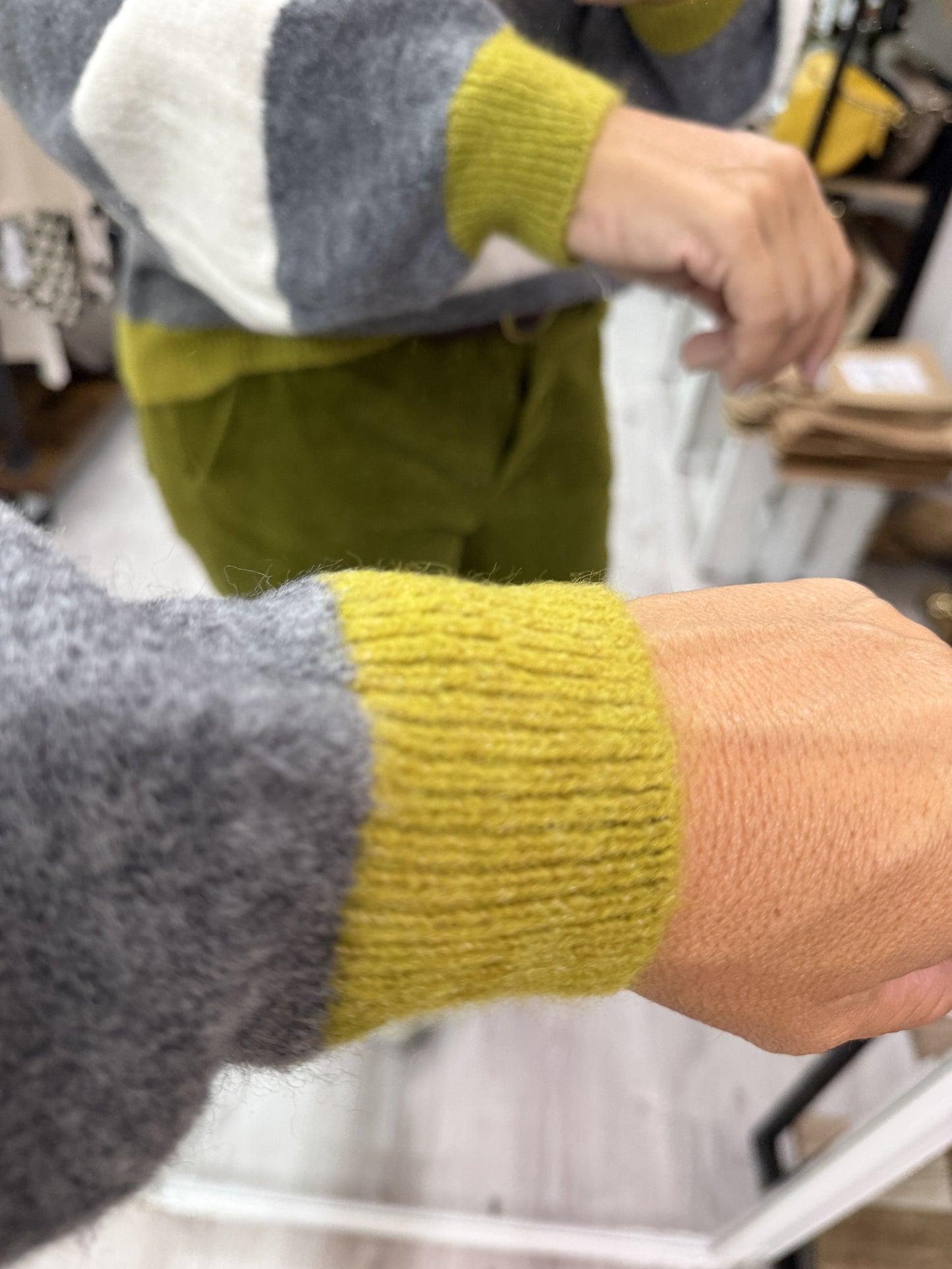 Jersei Anka rayas gris y pistacho